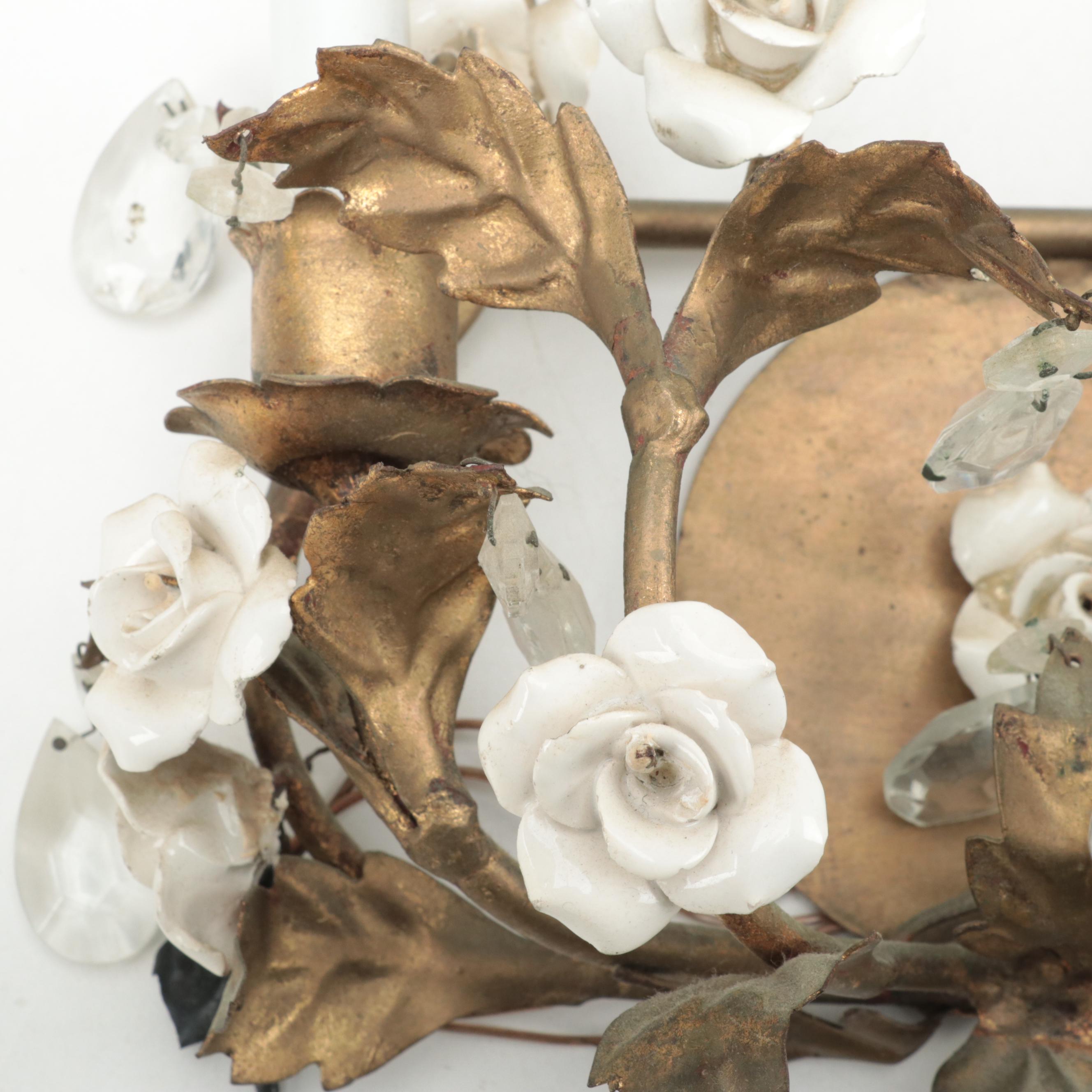 Italianate Style Gilt Metal Wall Sconce and Hanging Pendant Light, 20th Century