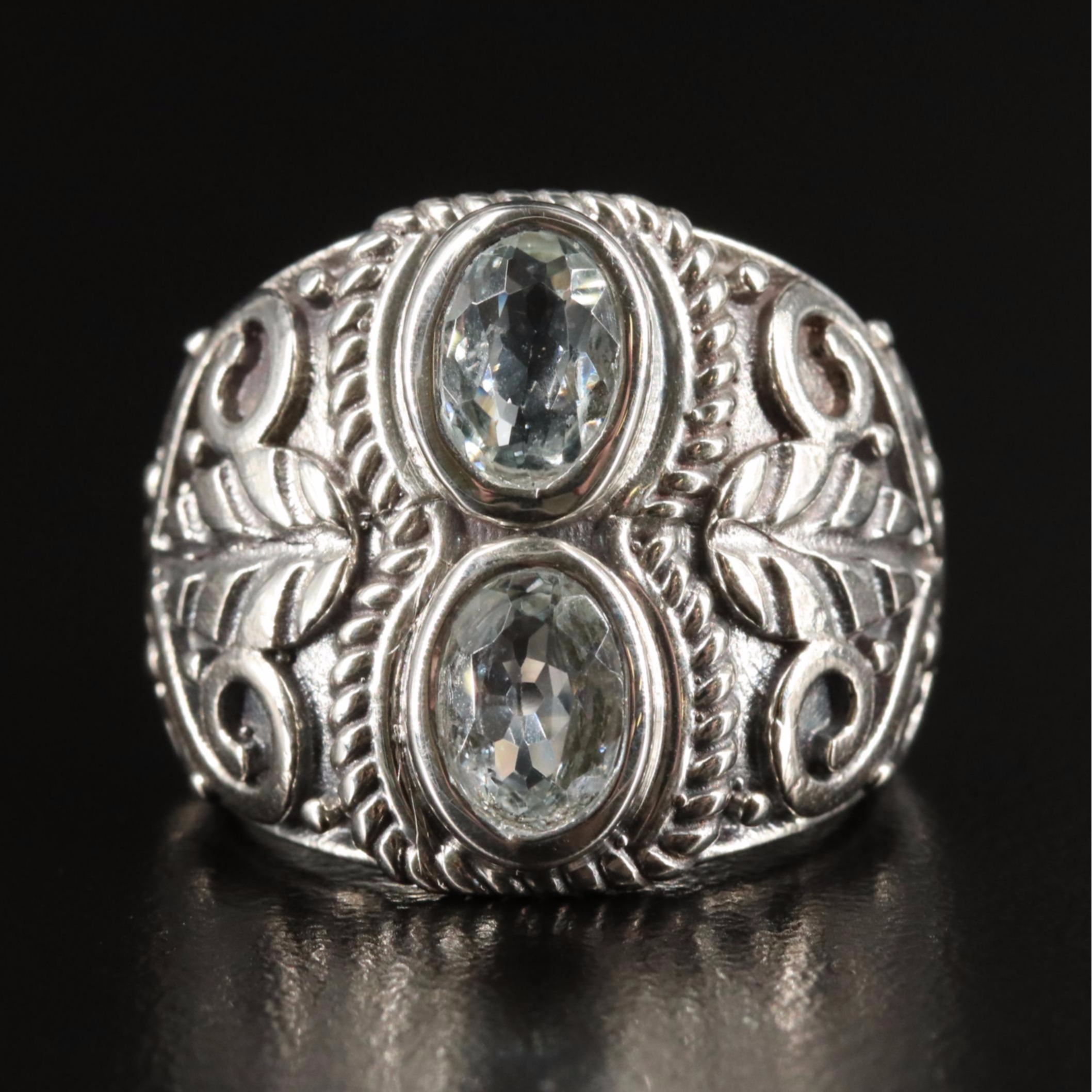 Sterling Aquamarine Tapered Band