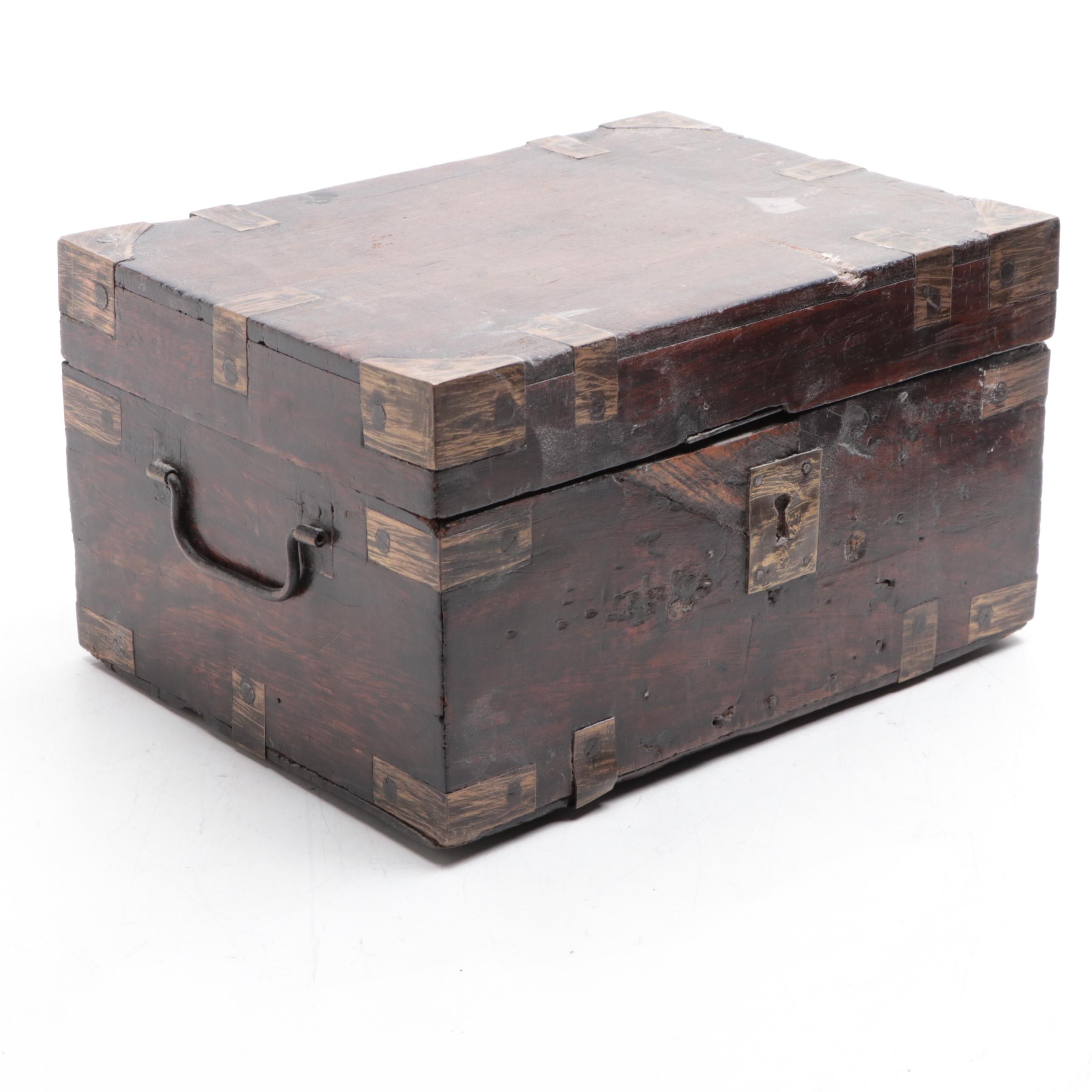 Chinese Elm and Inlaid Burl Wood Boxes with Petites Choses Bronze Figure of Girl