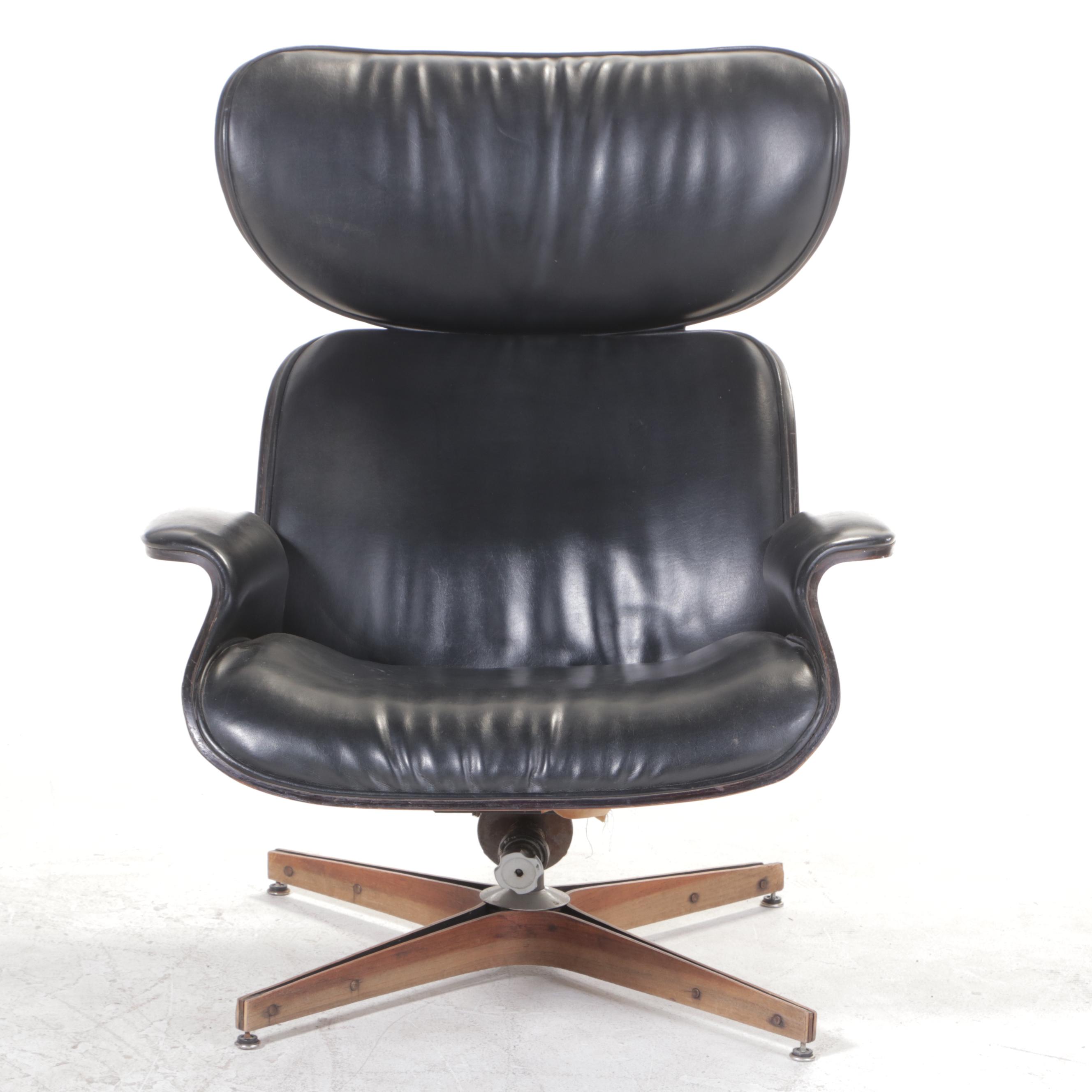 Plycraft Laminated Walnut, Steel, and Faux-Leather Lounge Chair with Ottoman