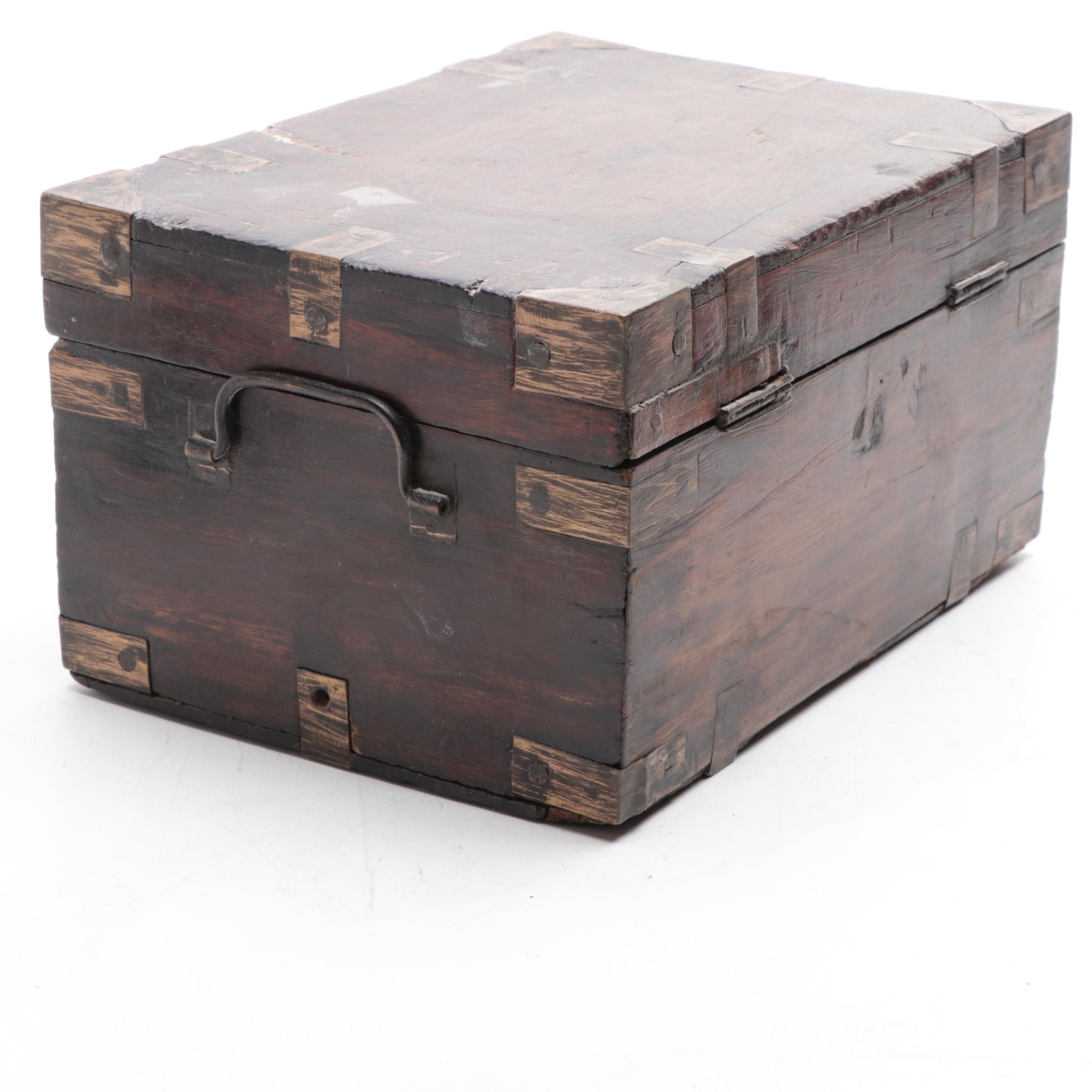 Chinese Elm and Inlaid Burl Wood Boxes with Petites Choses Bronze Figure of Girl