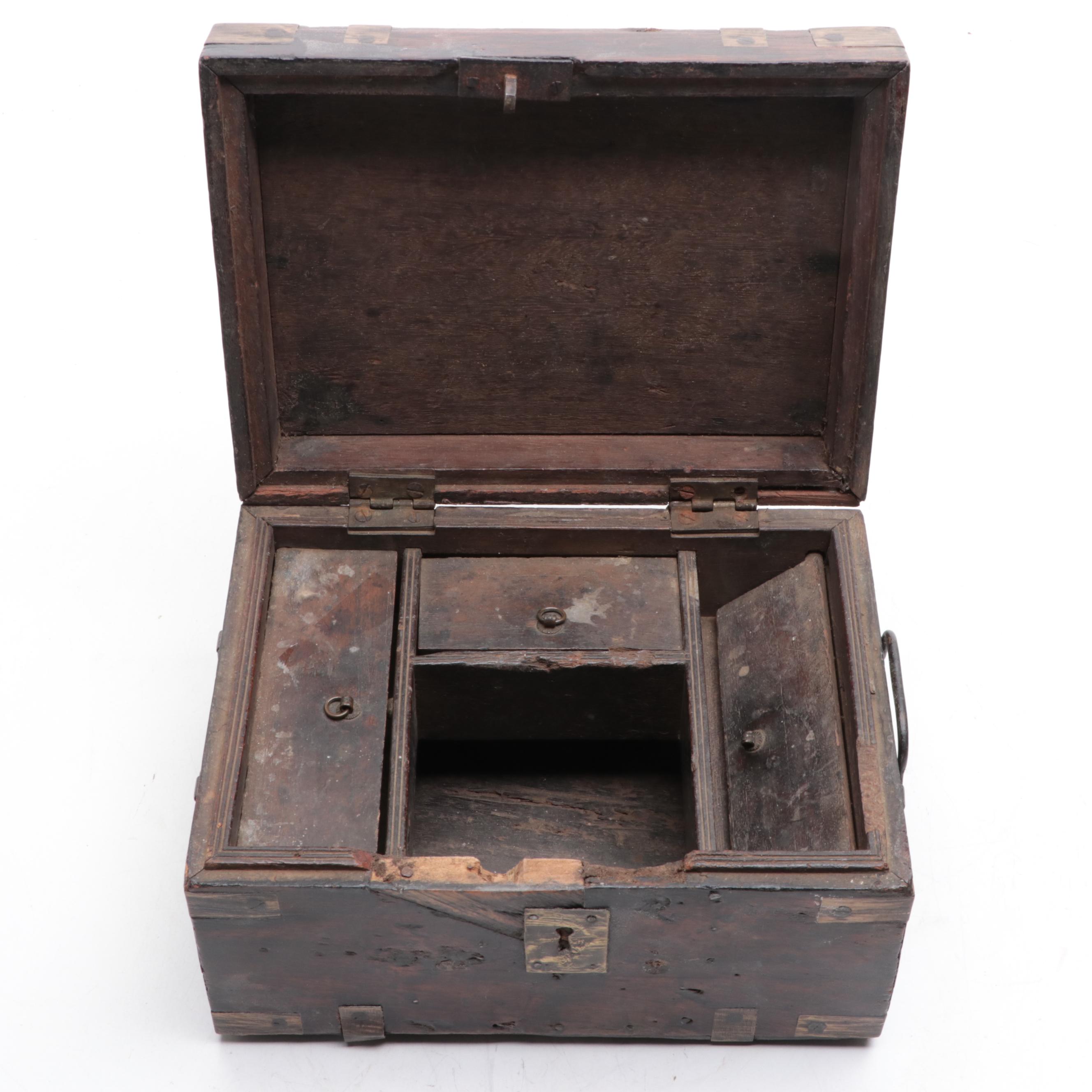 Chinese Elm and Inlaid Burl Wood Boxes with Petites Choses Bronze Figure of Girl