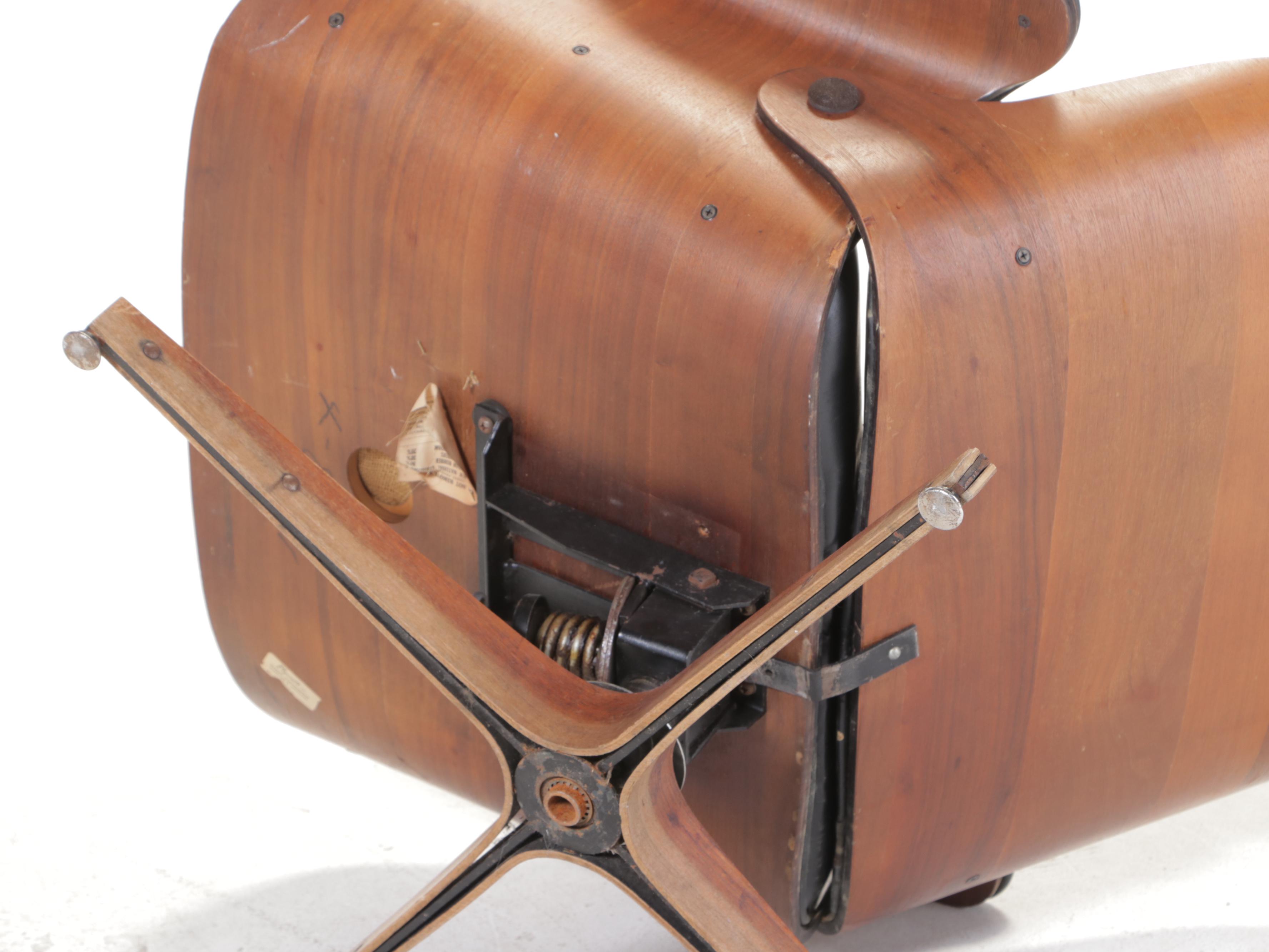 Plycraft Laminated Walnut, Steel, and Faux-Leather Lounge Chair with Ottoman