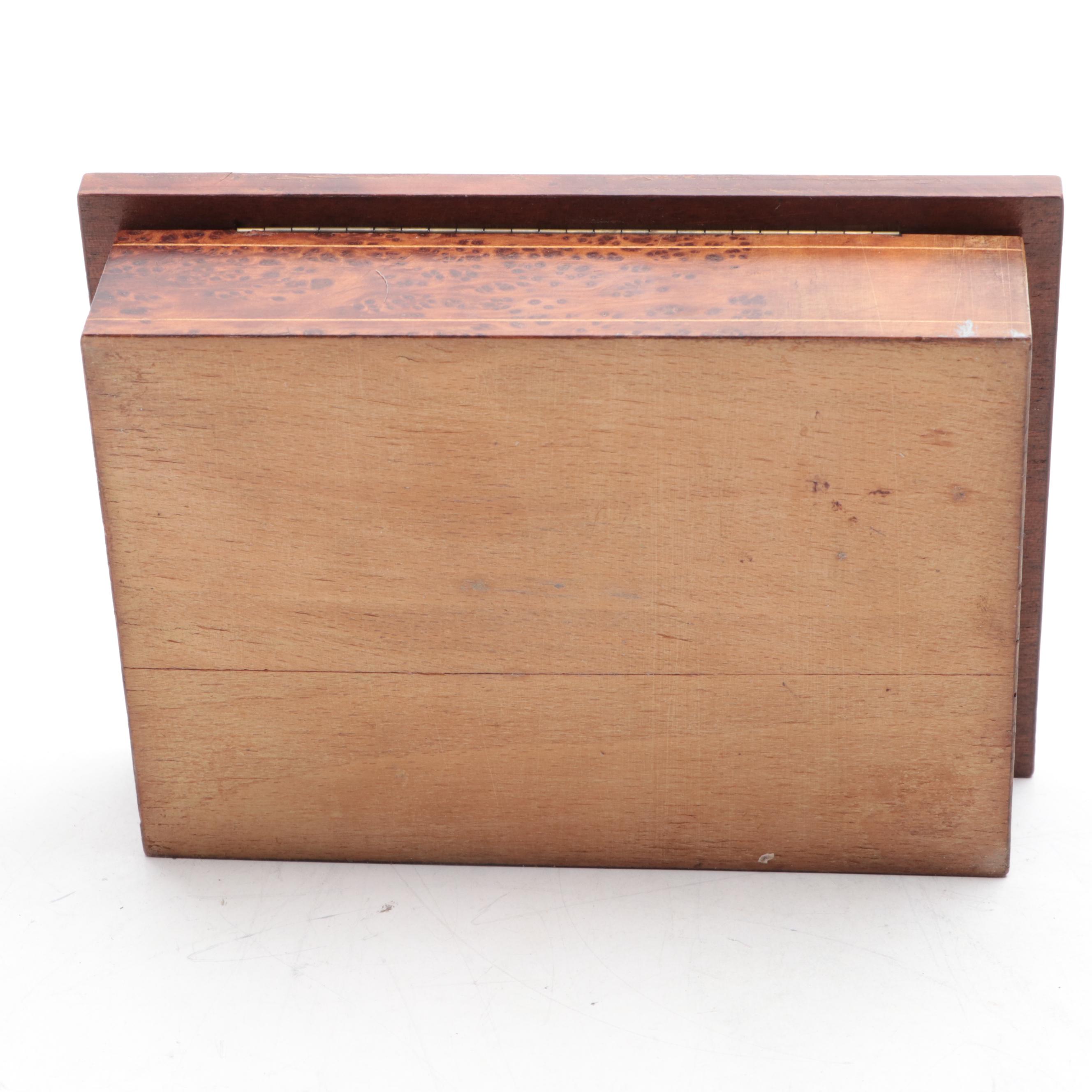 Chinese Elm and Inlaid Burl Wood Boxes with Petites Choses Bronze Figure of Girl