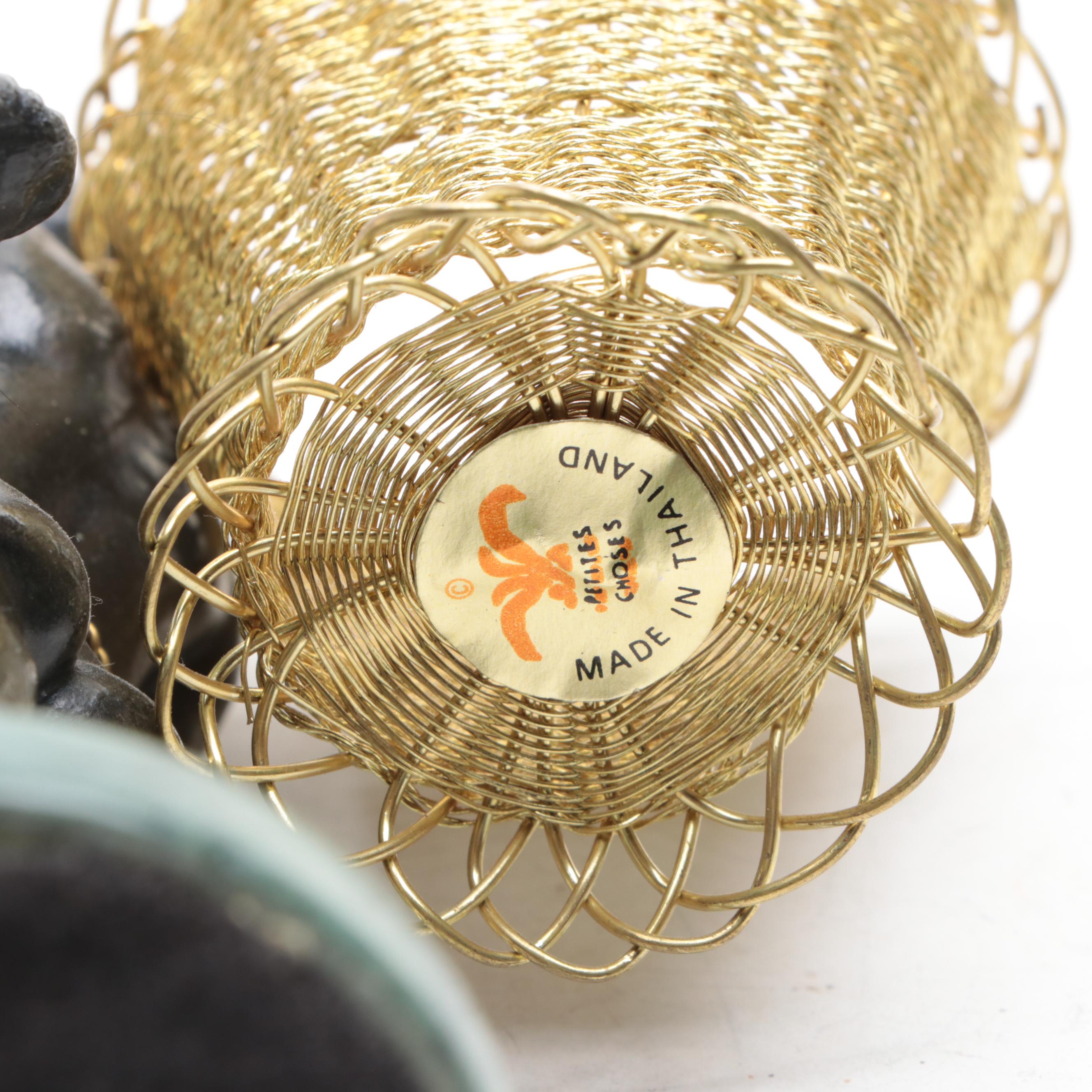 Chinese Elm and Inlaid Burl Wood Boxes with Petites Choses Bronze Figure of Girl