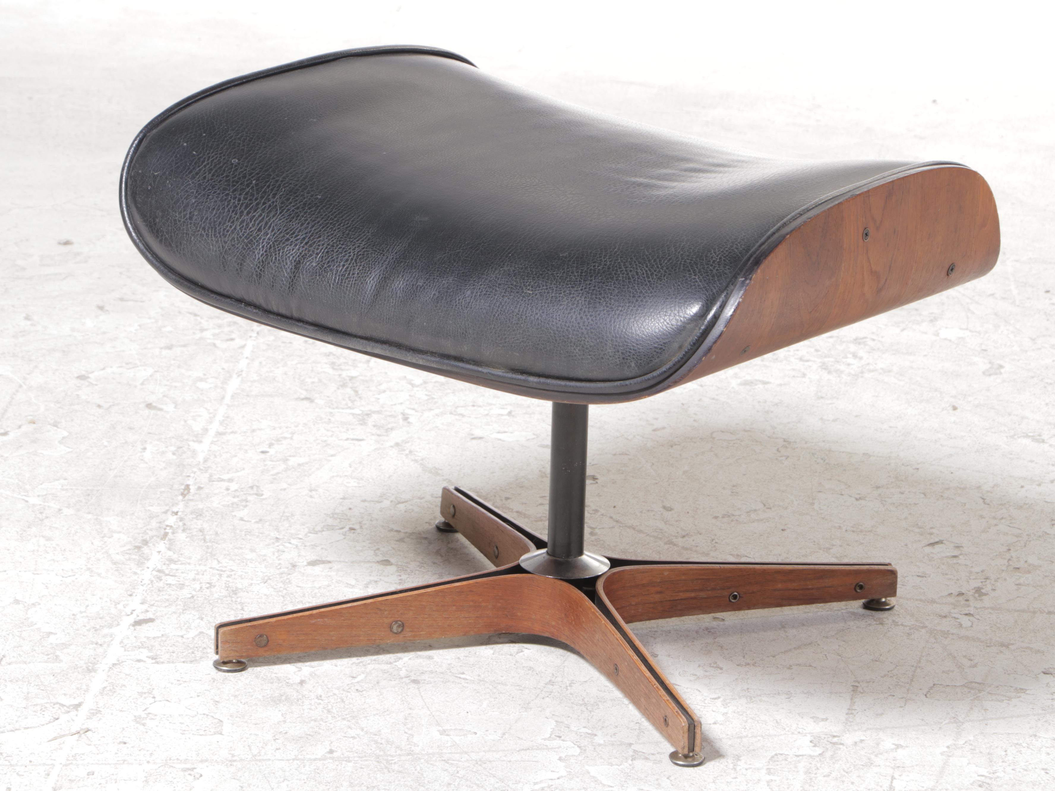 Plycraft Laminated Walnut, Steel, and Faux-Leather Lounge Chair with Ottoman