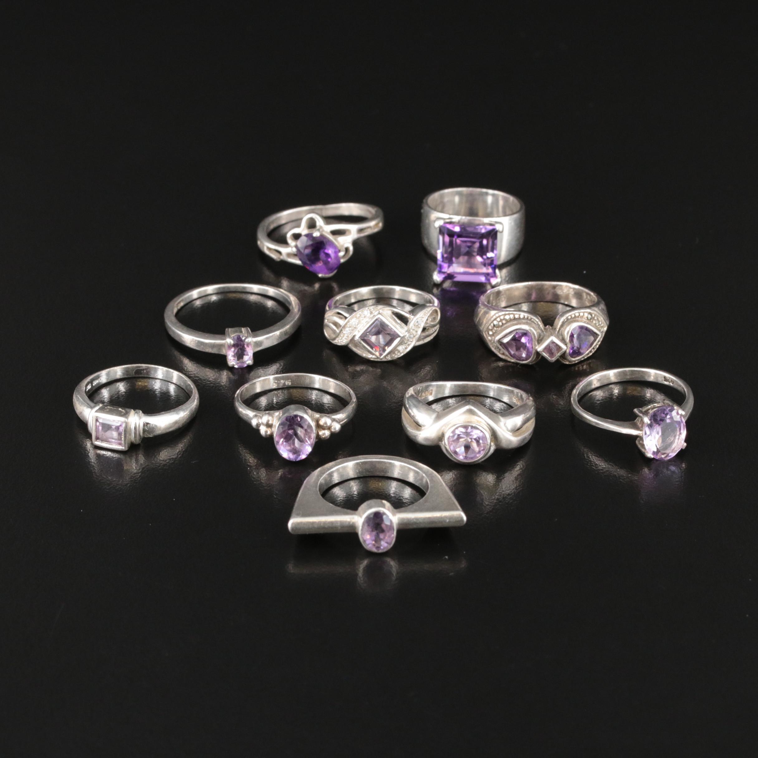 Sterling Amethyst and Cubic Zirconia Ring Collection