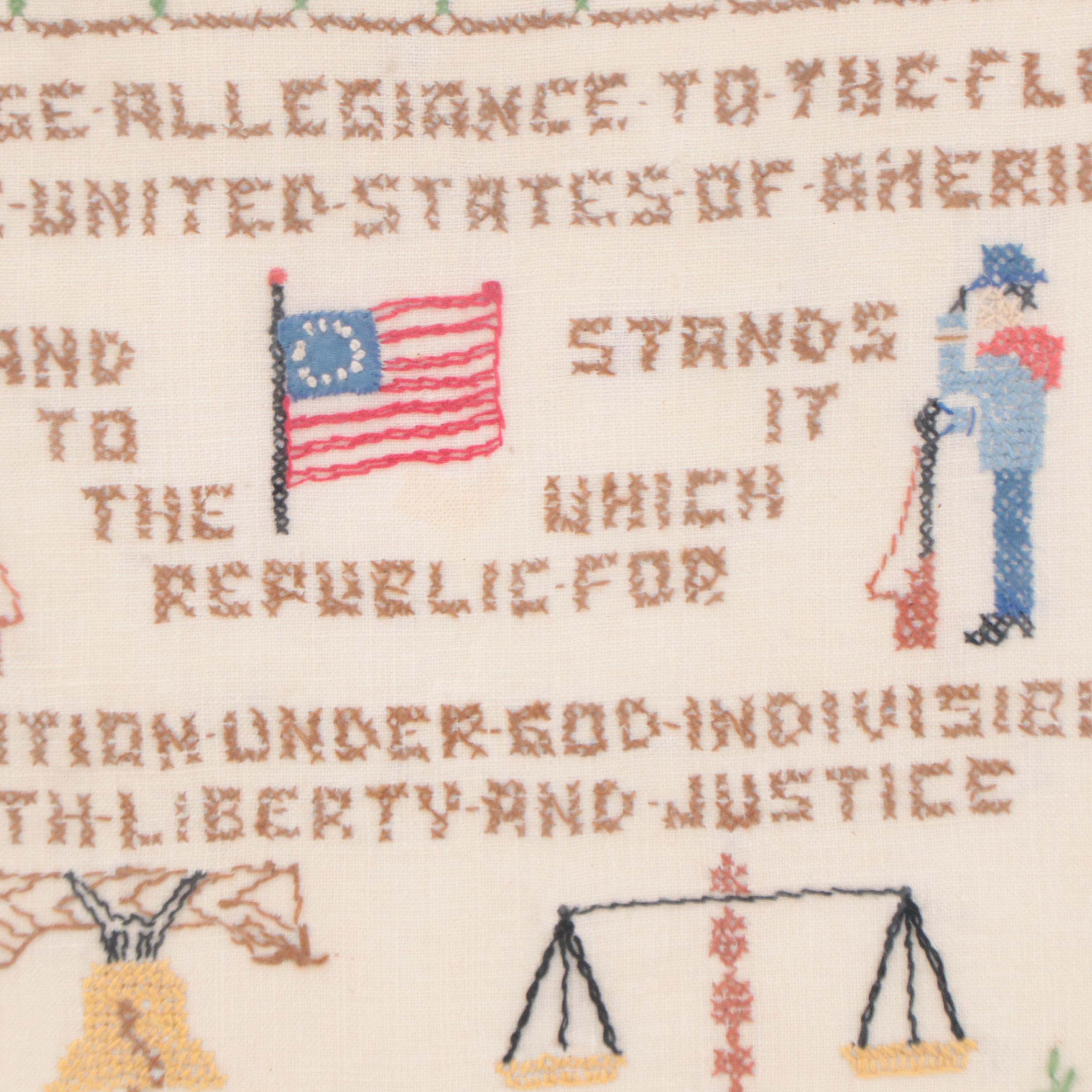 Cross Stitch Embroidery Sampler of United States of America Pledge