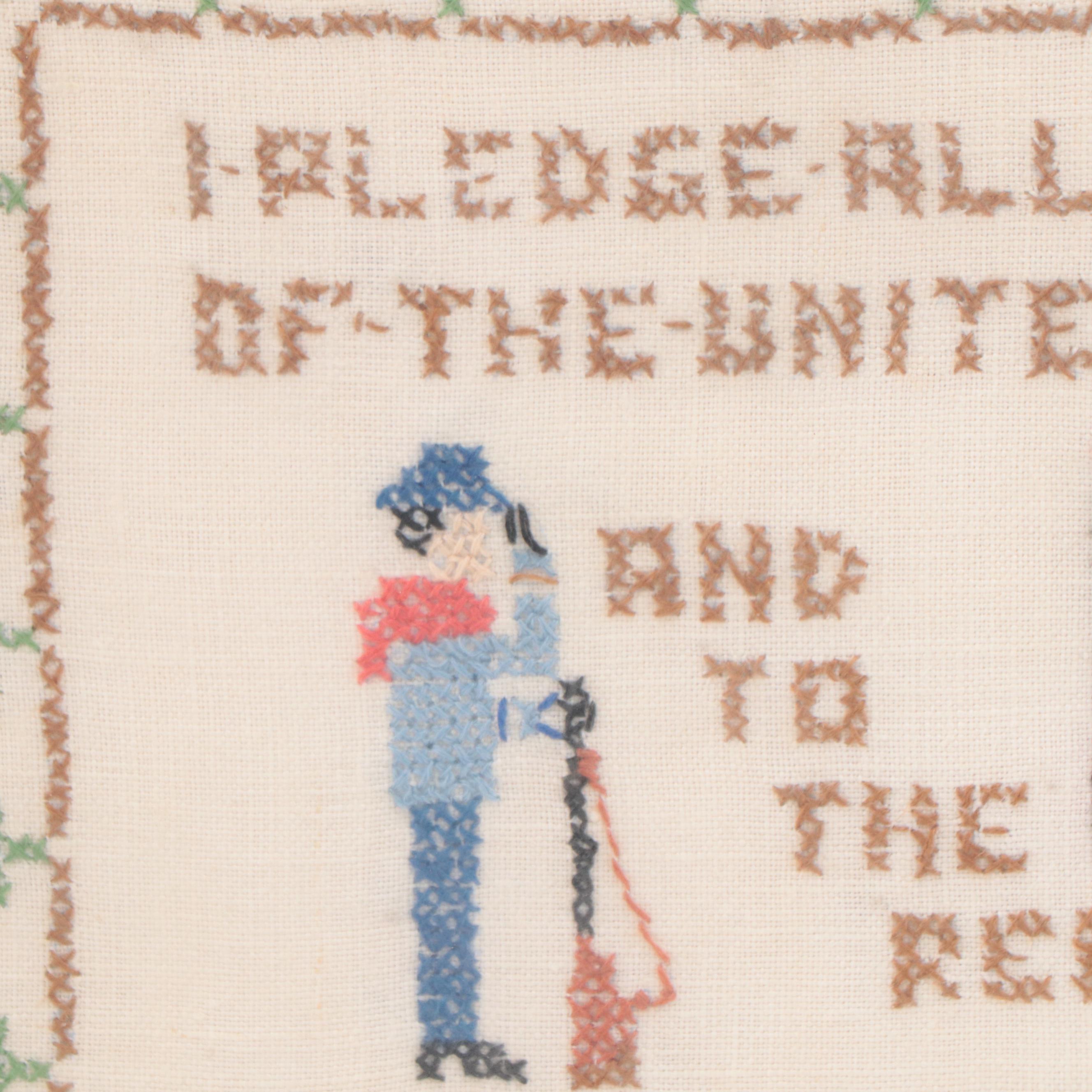 Cross Stitch Embroidery Sampler of United States of America Pledge