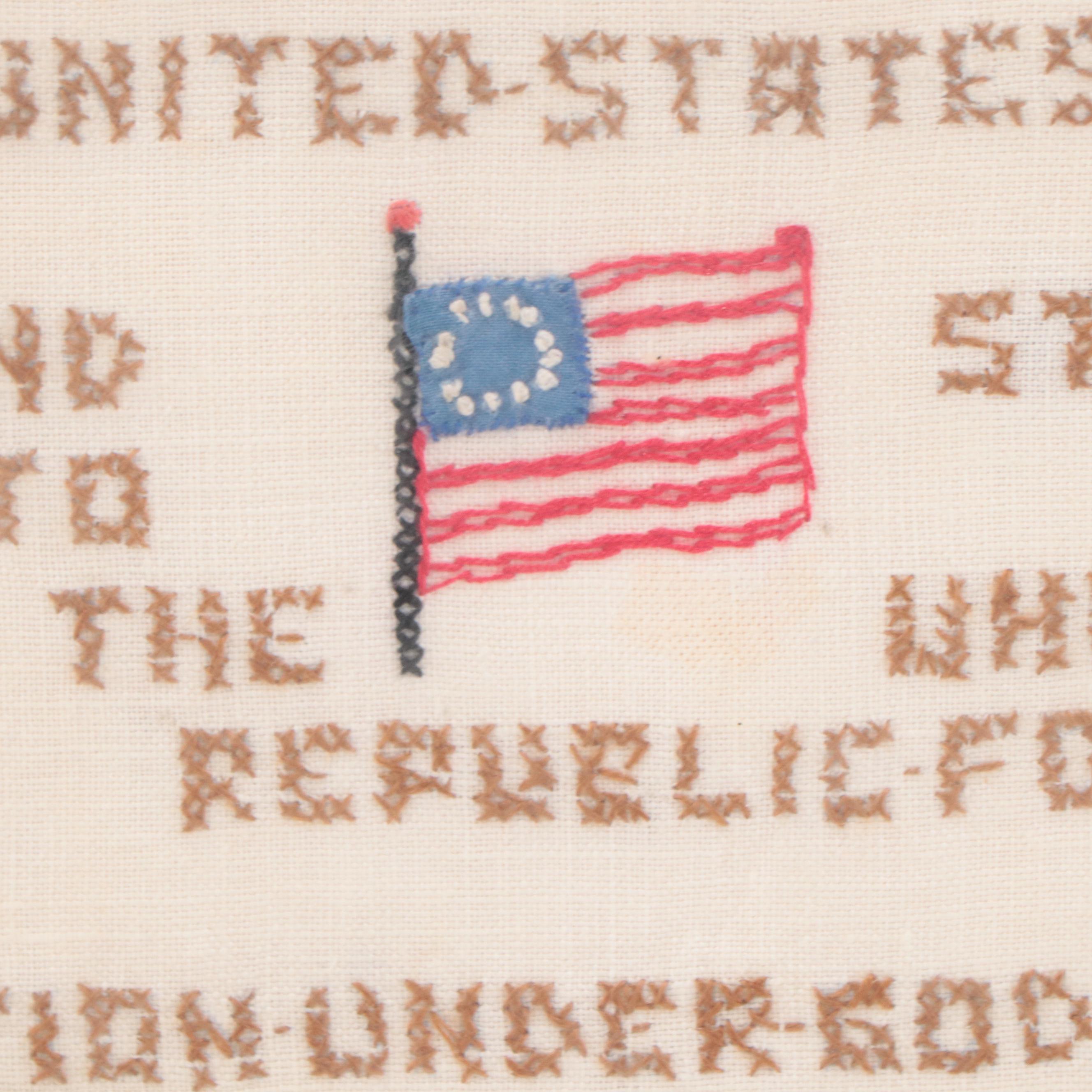 Cross Stitch Embroidery Sampler of United States of America Pledge
