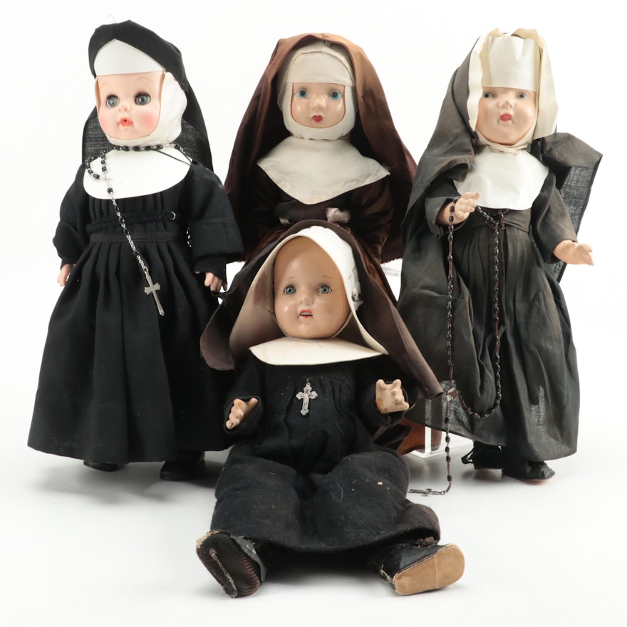 Composition and Plastic Jointed Nun Dolls, Early to Mid-20th Century
