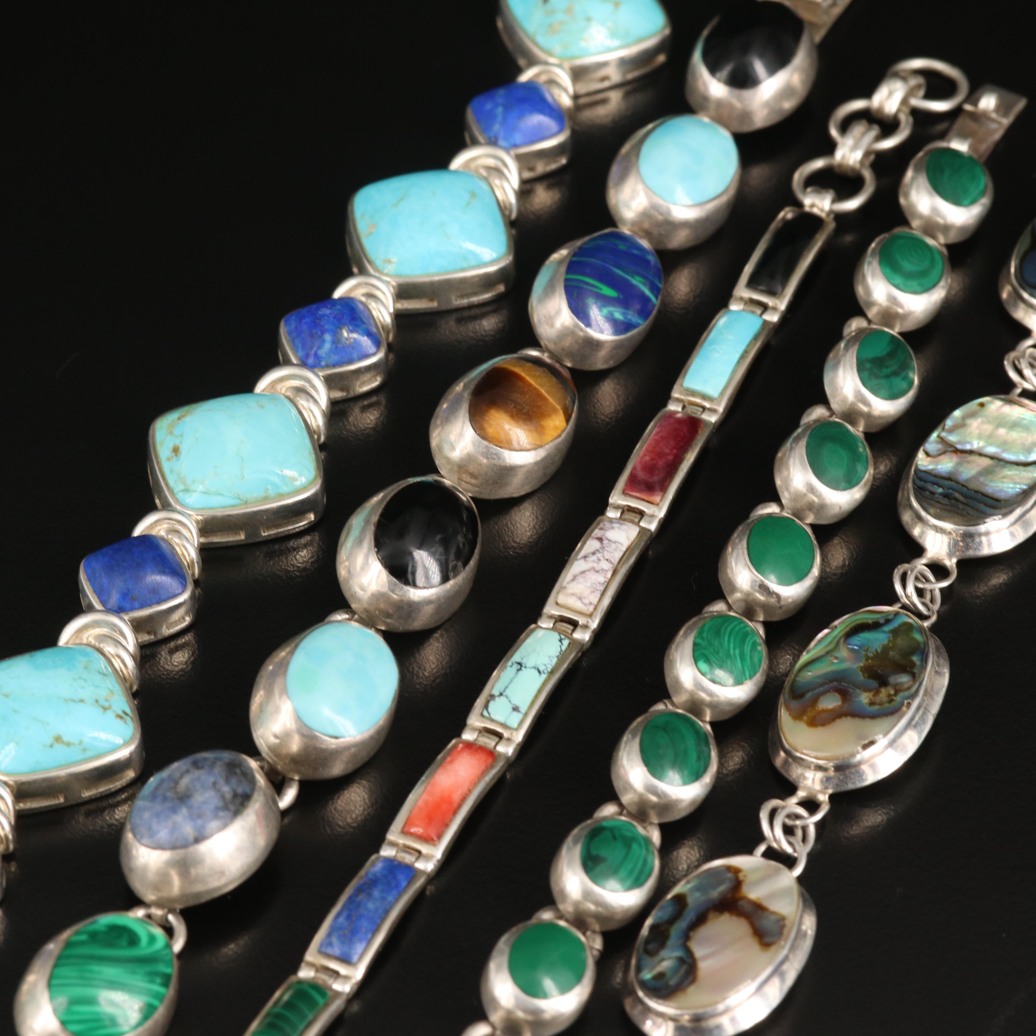 Sterling Turquoise, Abalone and Gemstone Bracelets