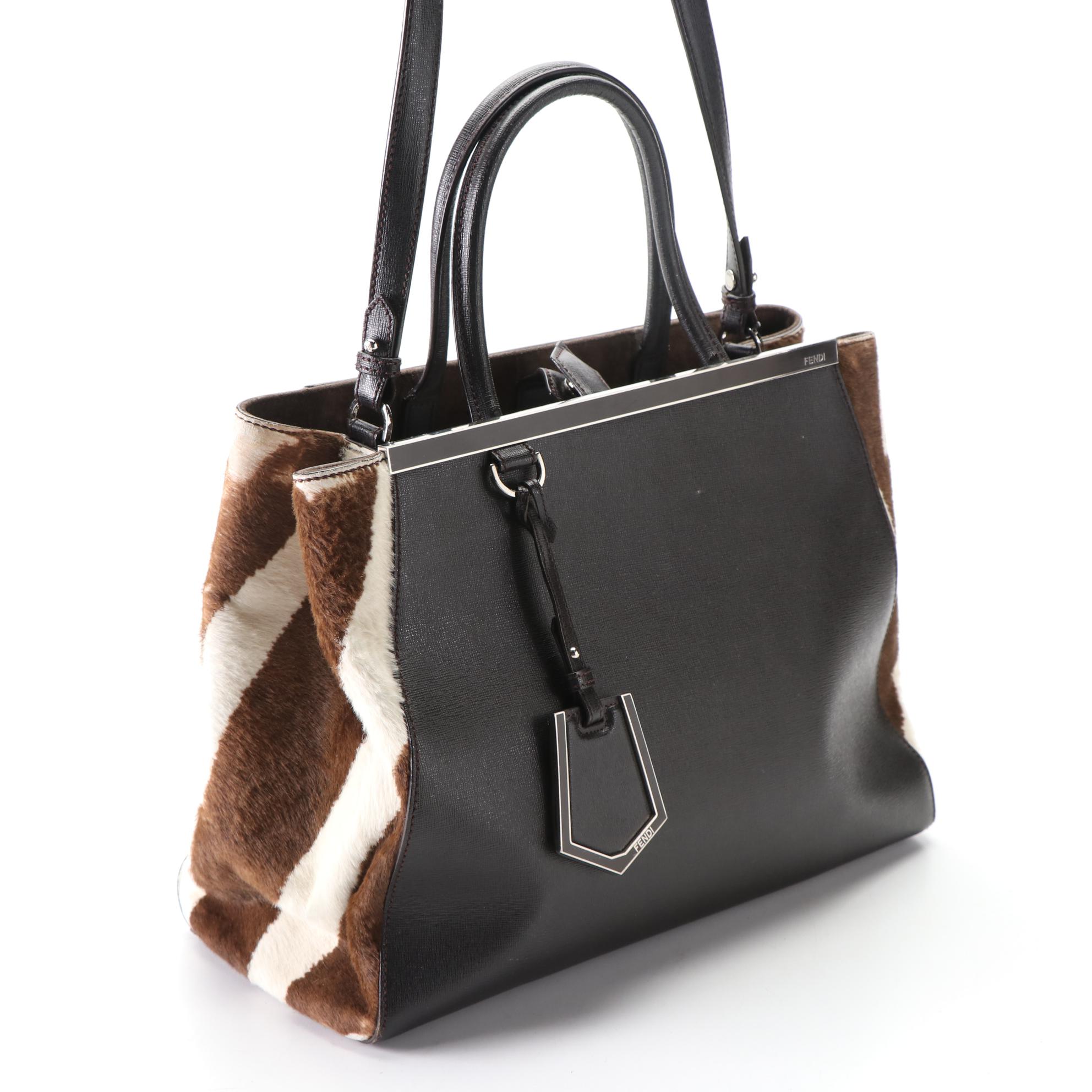 Fendi Medium 2 Jours Two-Way Bag in Textured Leather and Dyed Calf Hair