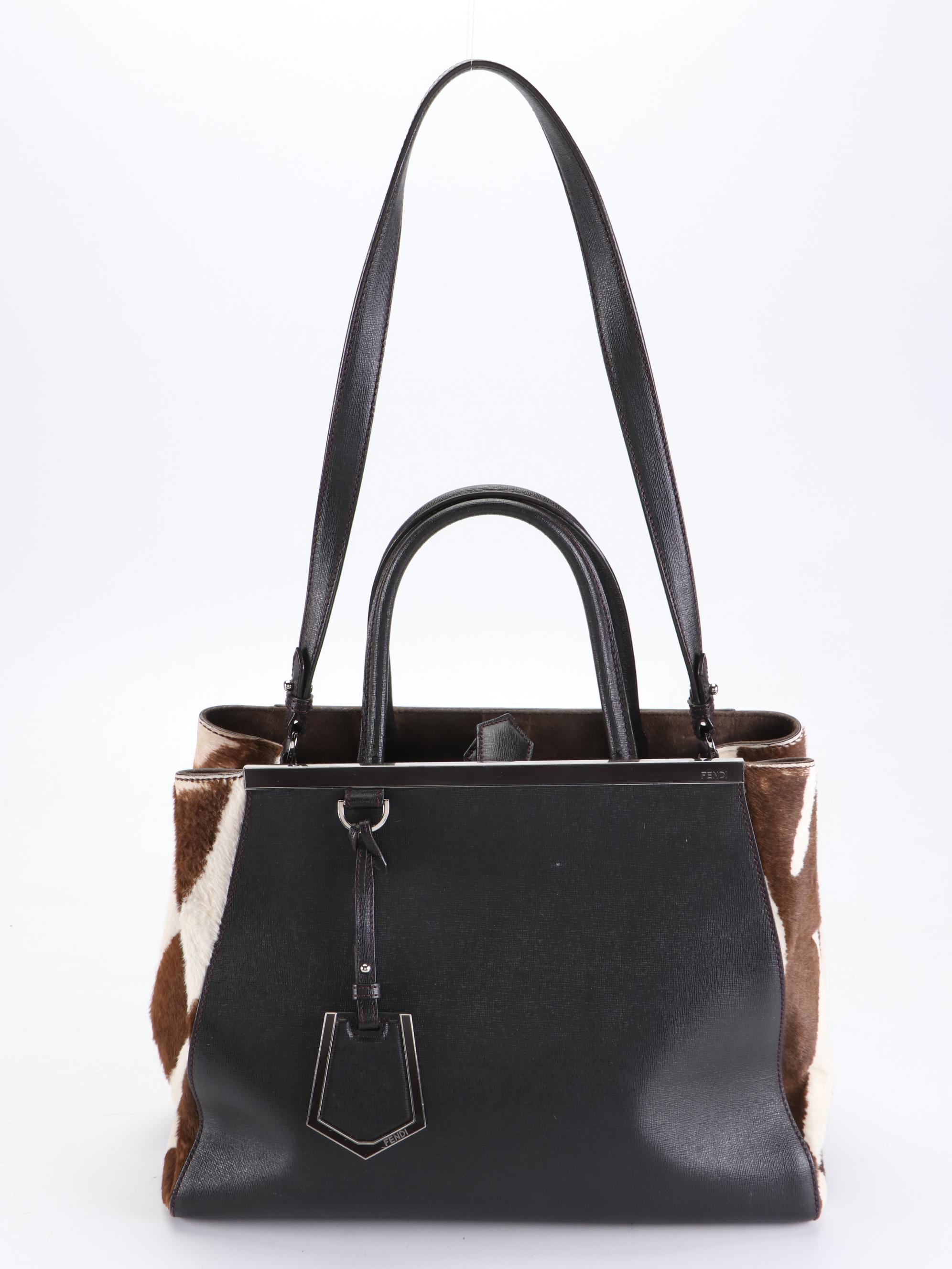Fendi Medium 2 Jours Two-Way Bag in Textured Leather and Dyed Calf Hair