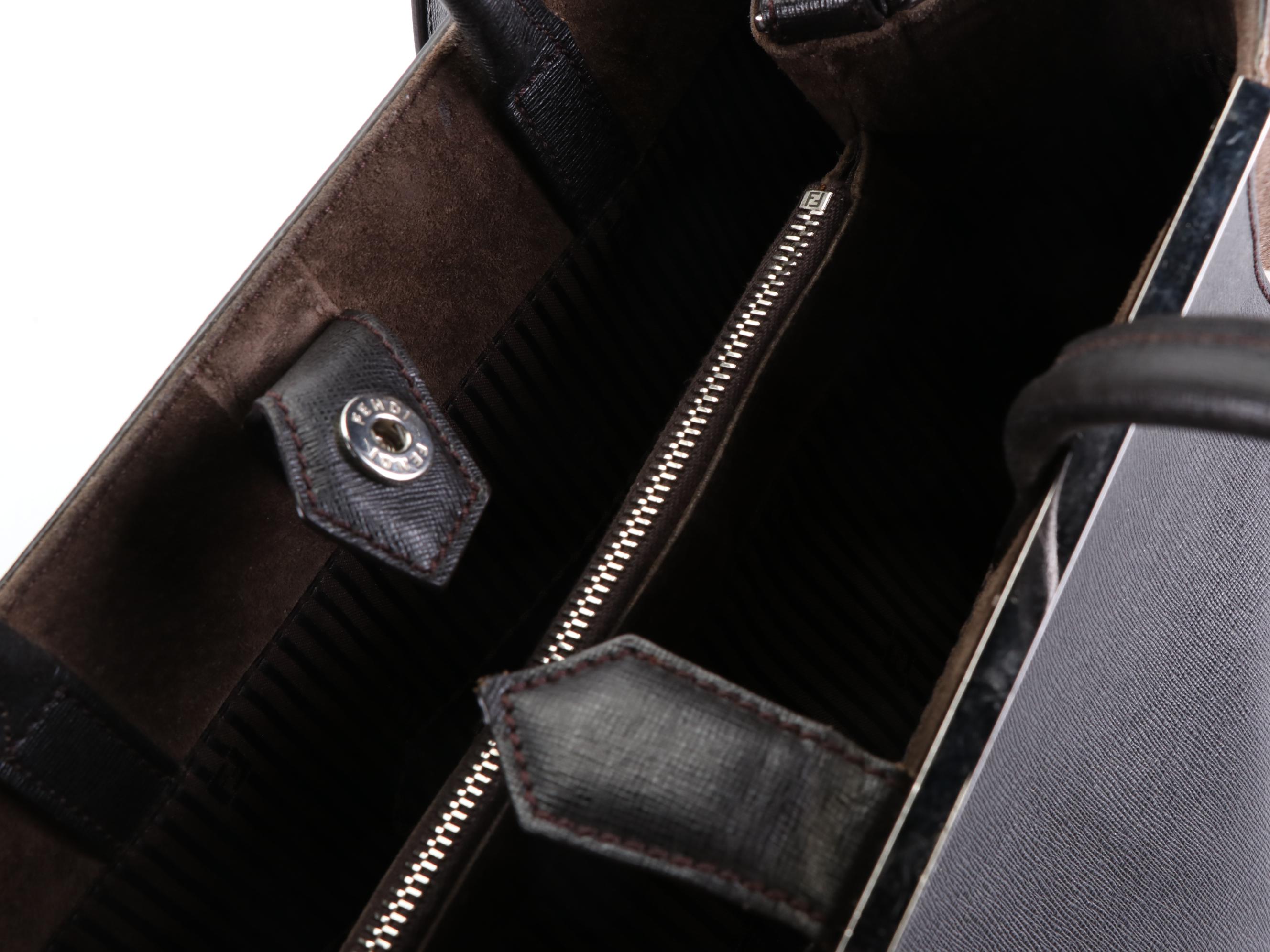 Fendi Medium 2 Jours Two-Way Bag in Textured Leather and Dyed Calf Hair