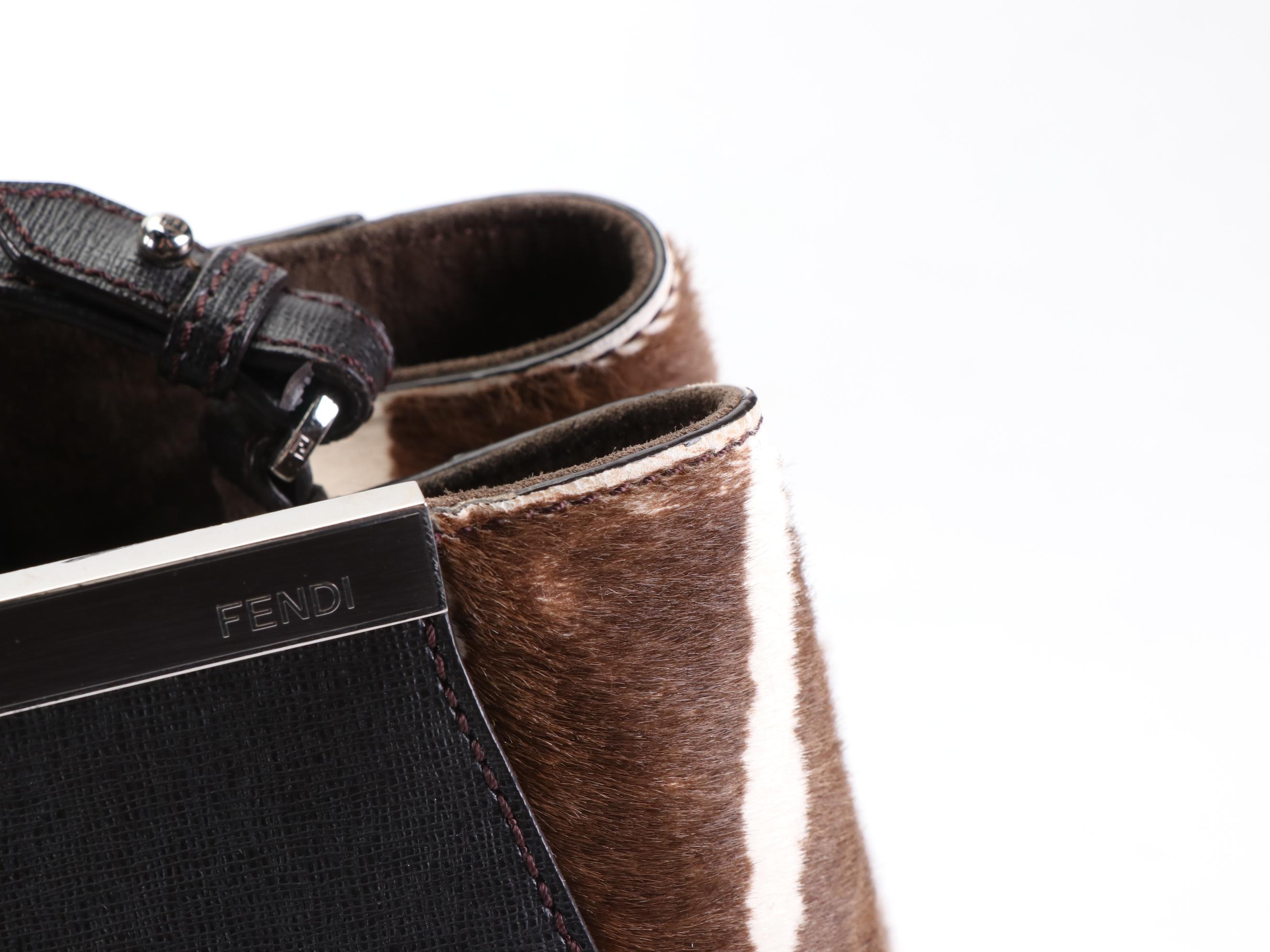 Fendi Medium 2 Jours Two-Way Bag in Textured Leather and Dyed Calf Hair