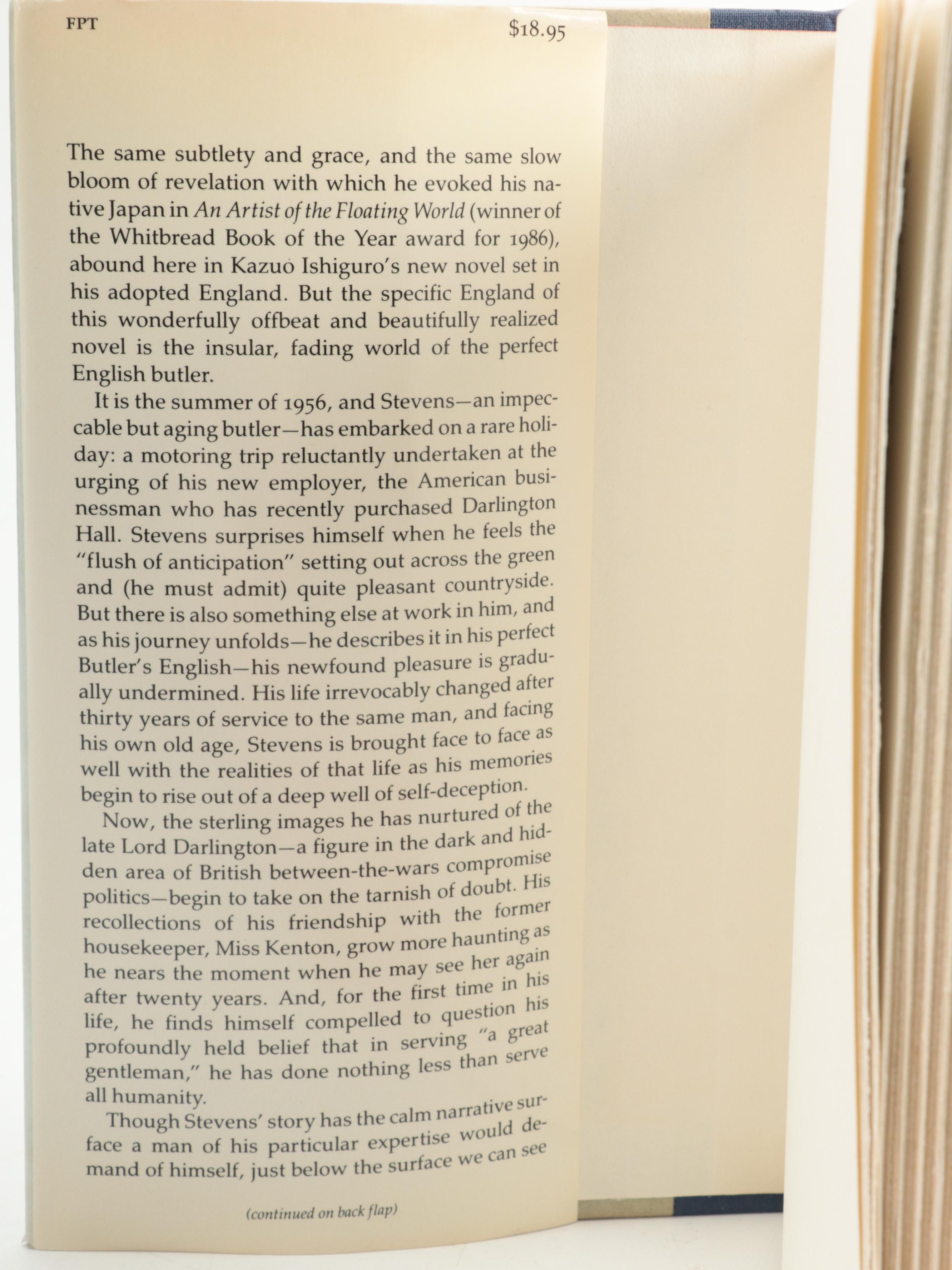 First American Edition "The Remains of the Day" by Kazuo Ishiguro, 1989