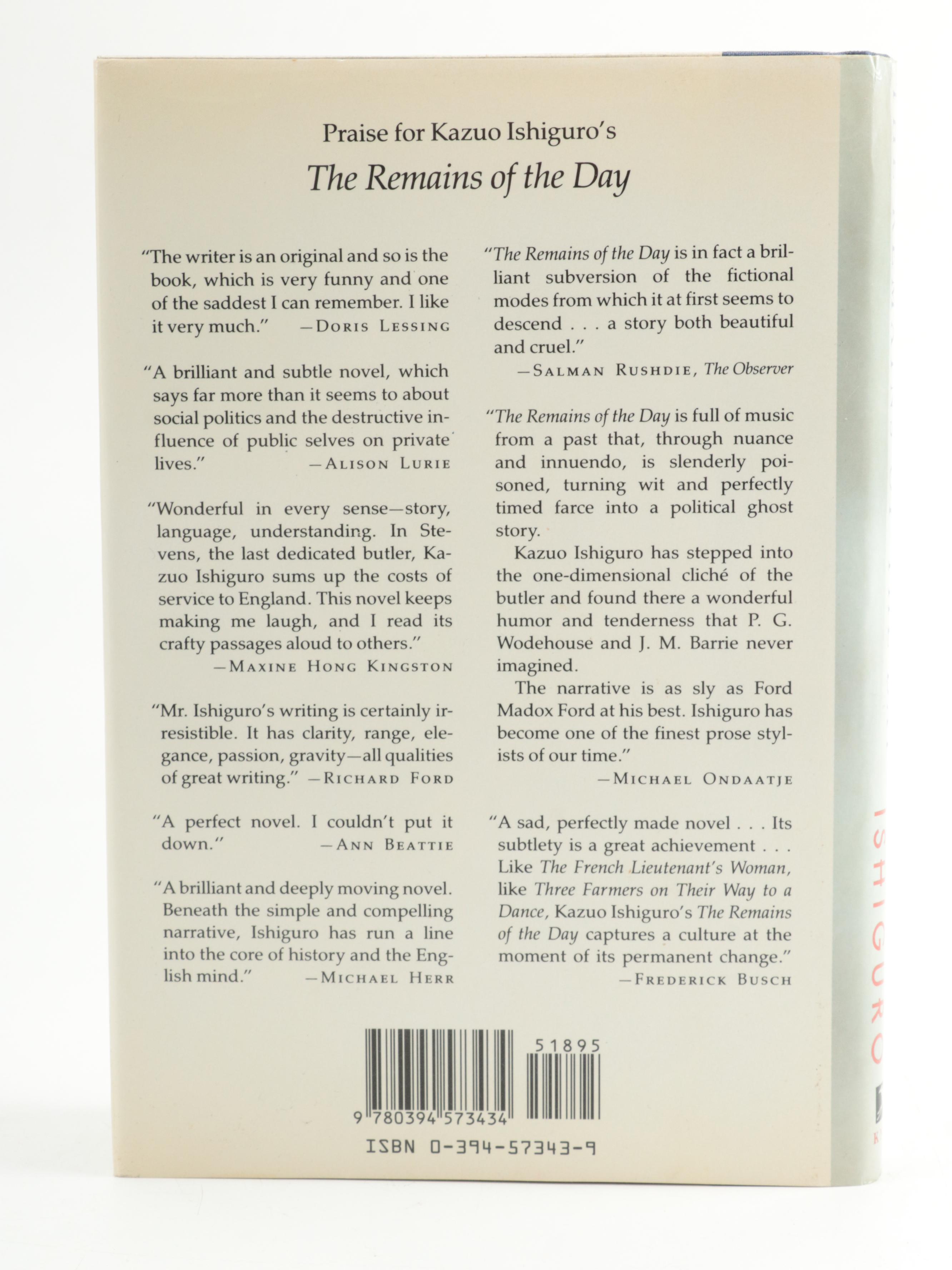 First American Edition "The Remains of the Day" by Kazuo Ishiguro, 1989