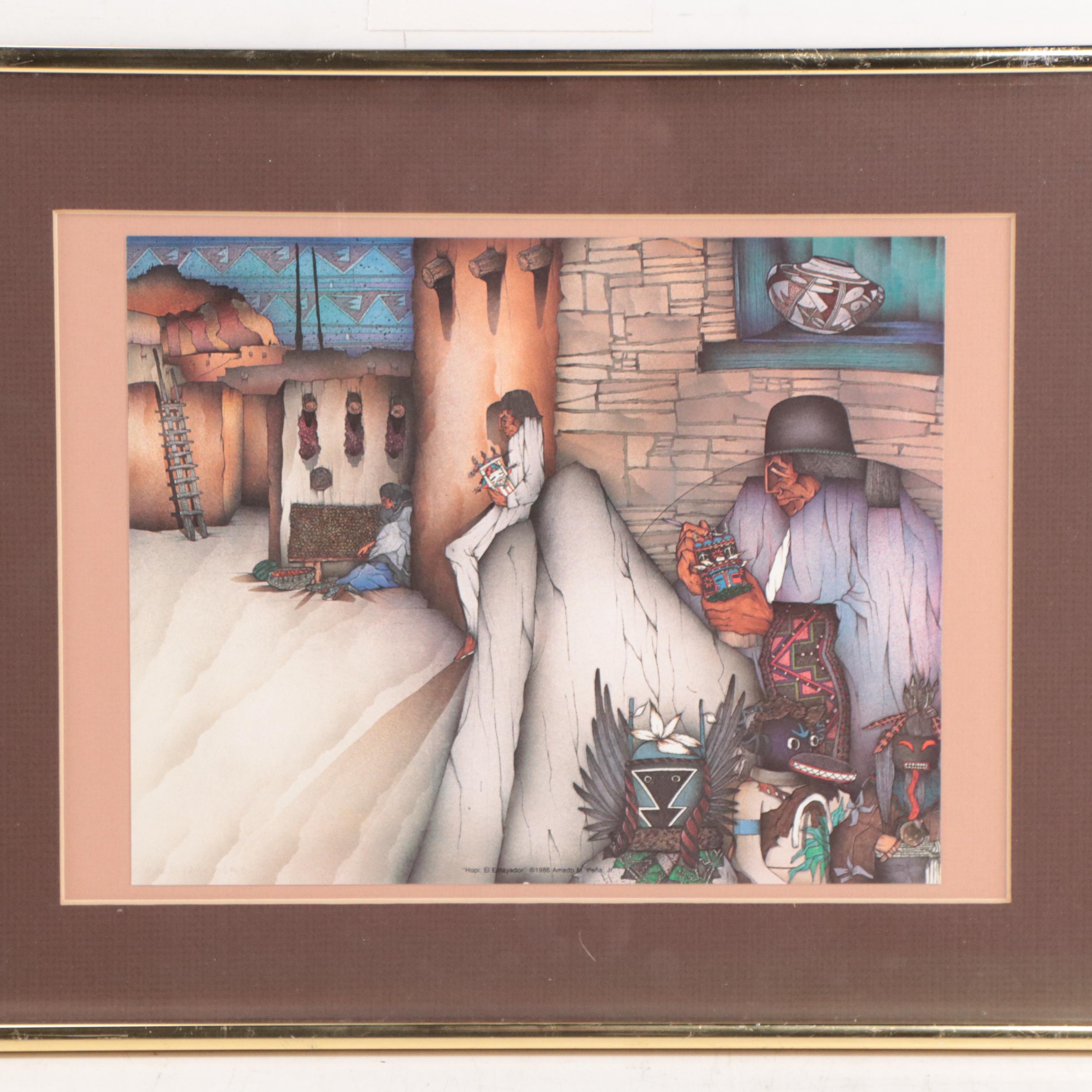 Offset Lithographs After Amado Maurilio Peña, Jr. of Native American Scene