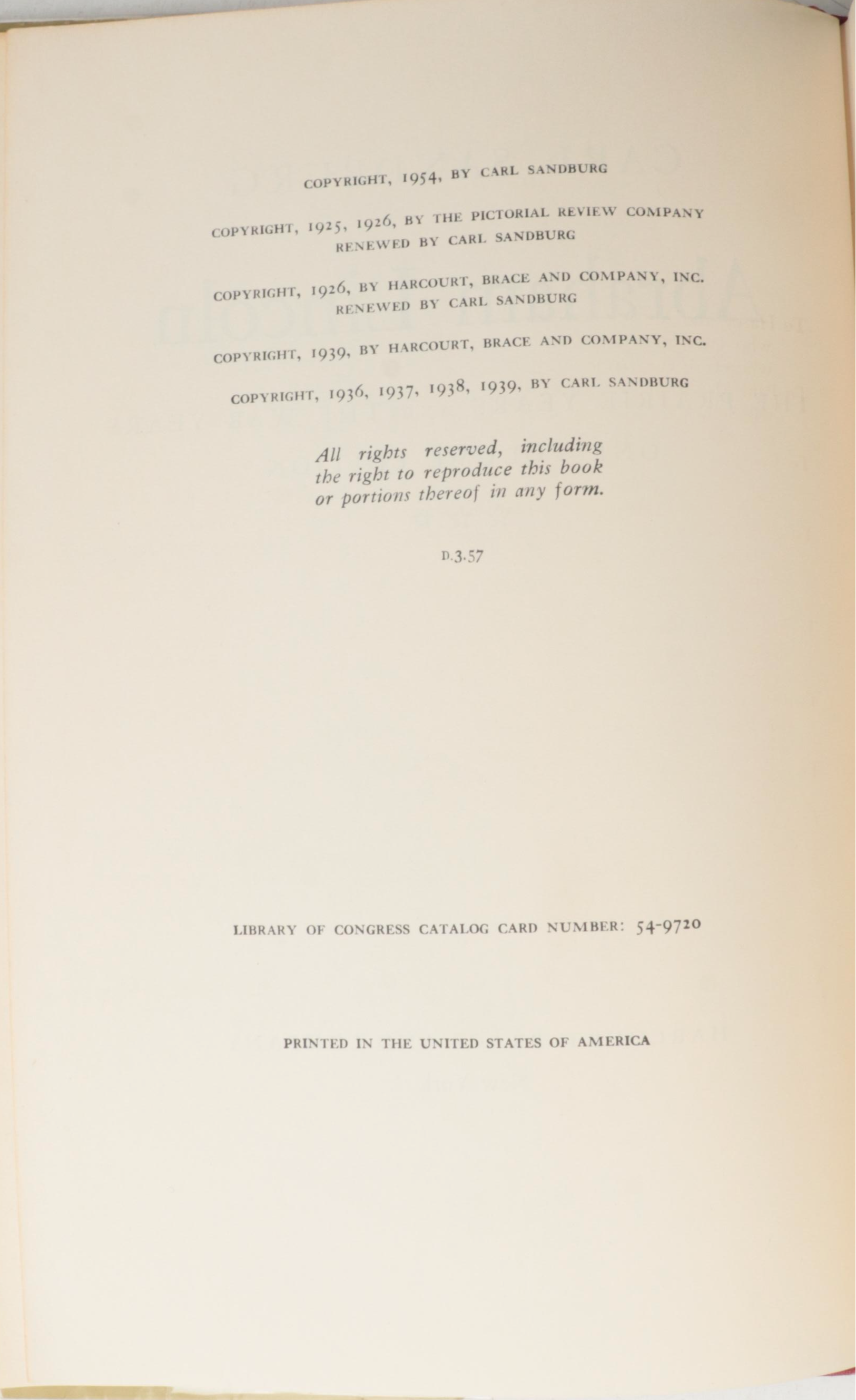 "Abraham Lincoln: The Prairie Years and the War Years" by Carl Sandburg, 1957