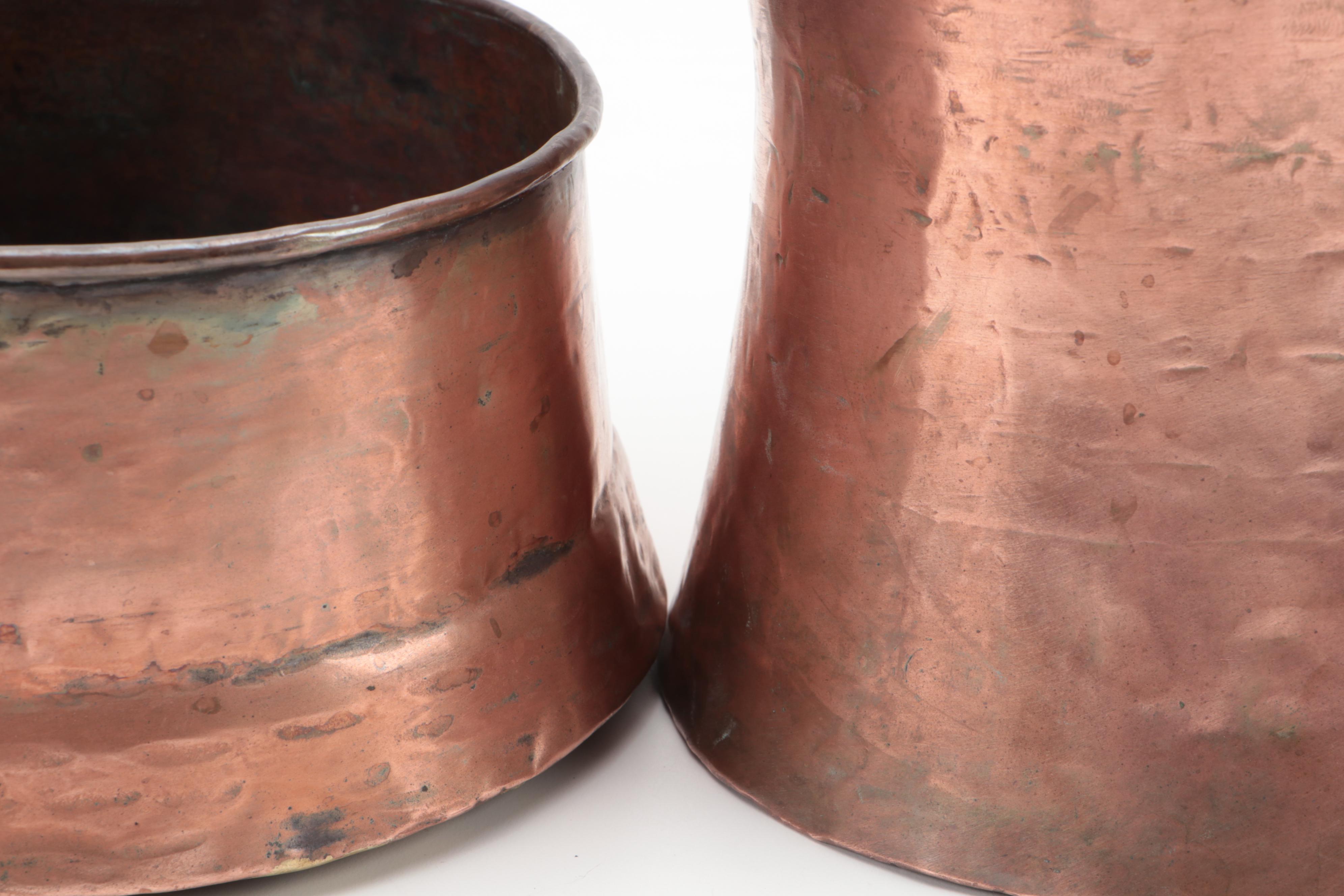 French Copper Over Tin Scalloped Rim Tankard and Copper Bowl