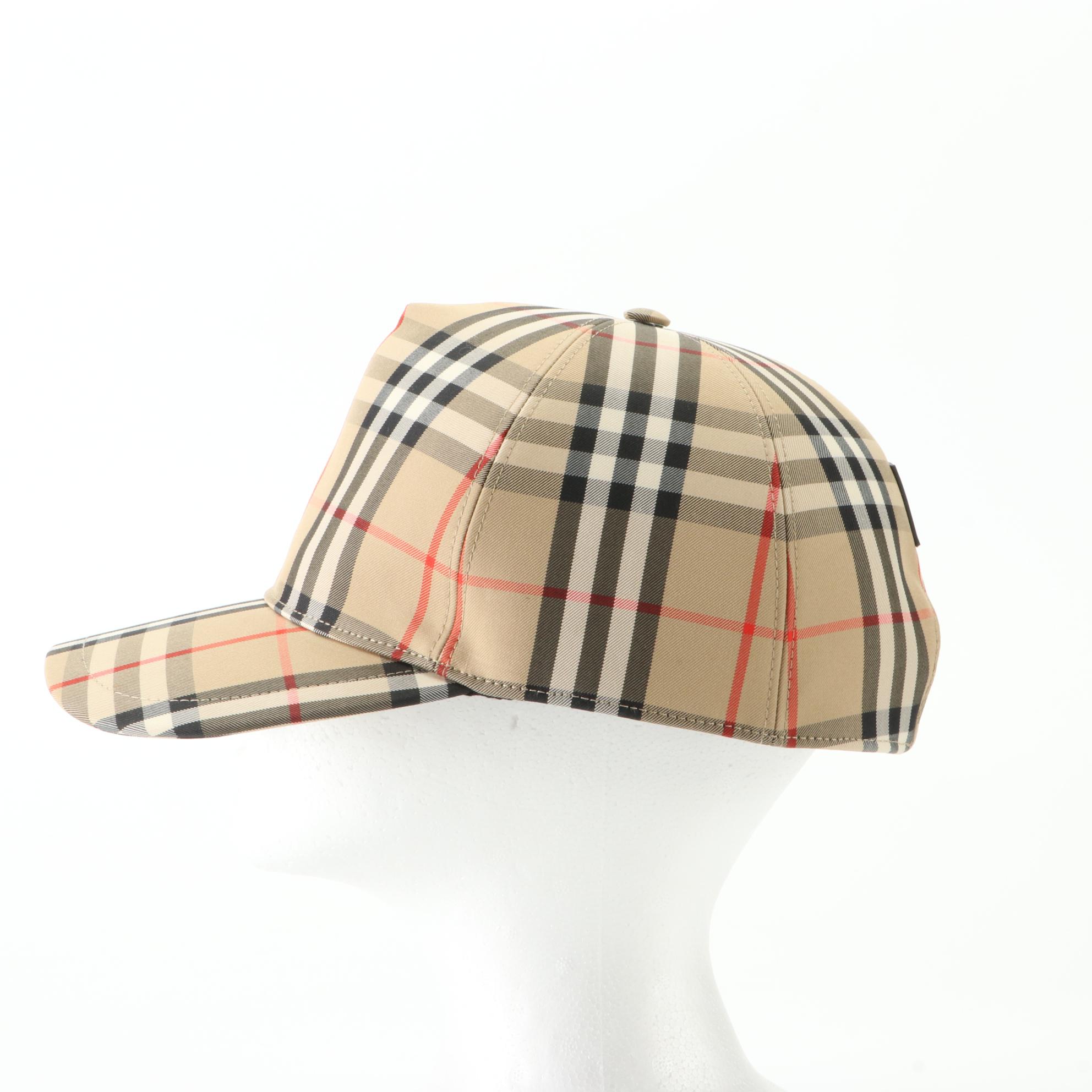 Burberry Baseball Cap in Nova Check Gabardine with Black Leather Trim