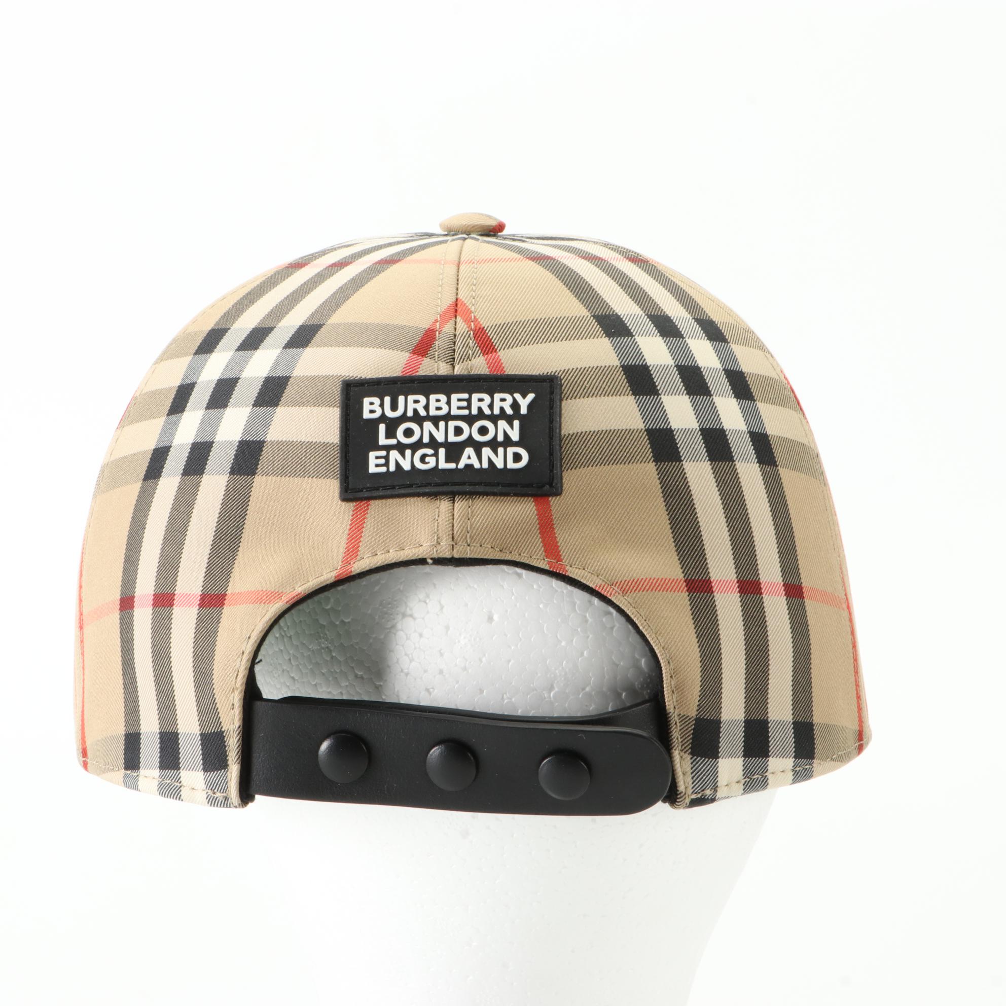Burberry Baseball Cap in Nova Check Gabardine with Black Leather Trim