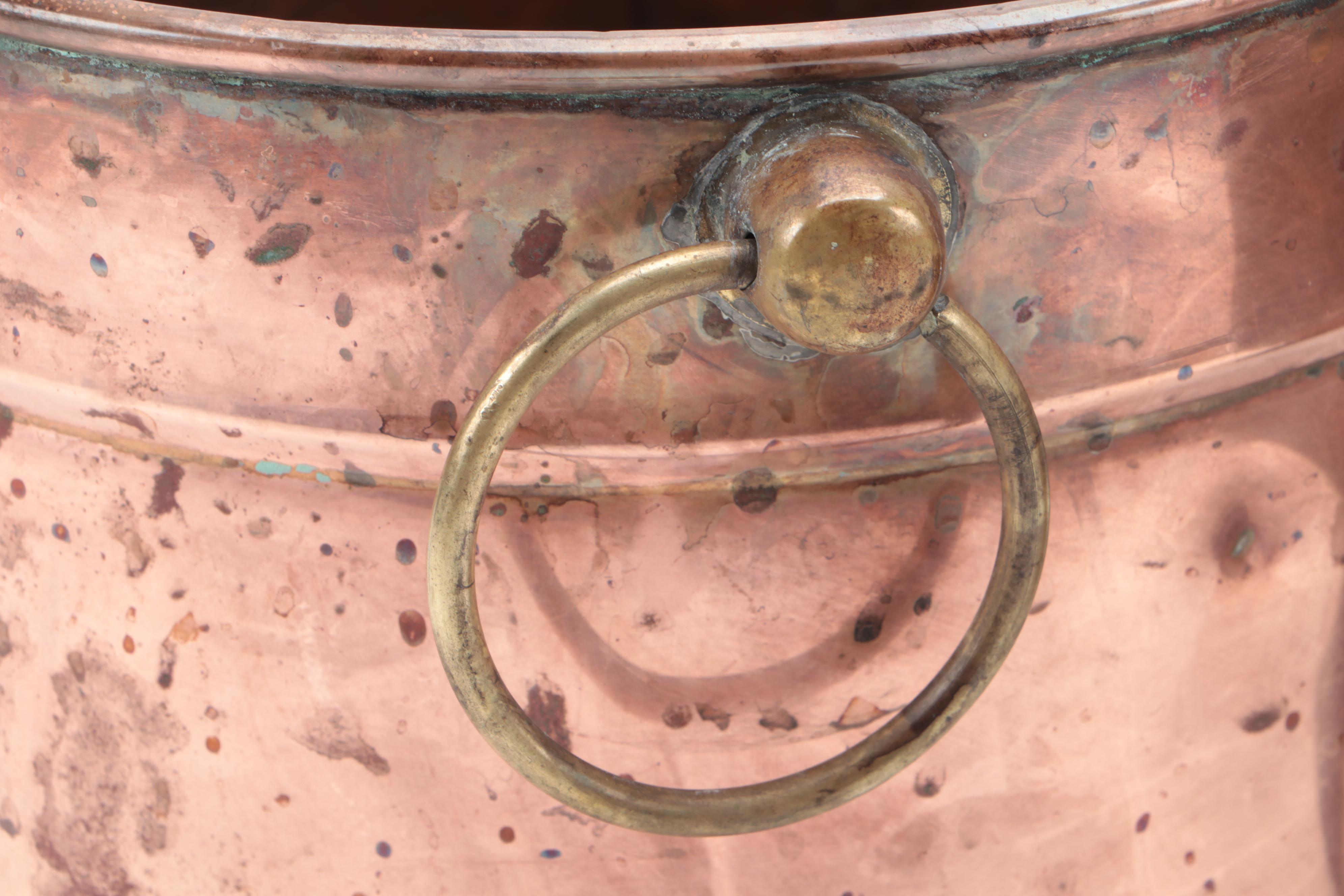 Brass and Porcelain Handled Copper Coal Scuttle with Copper Ash Bucket