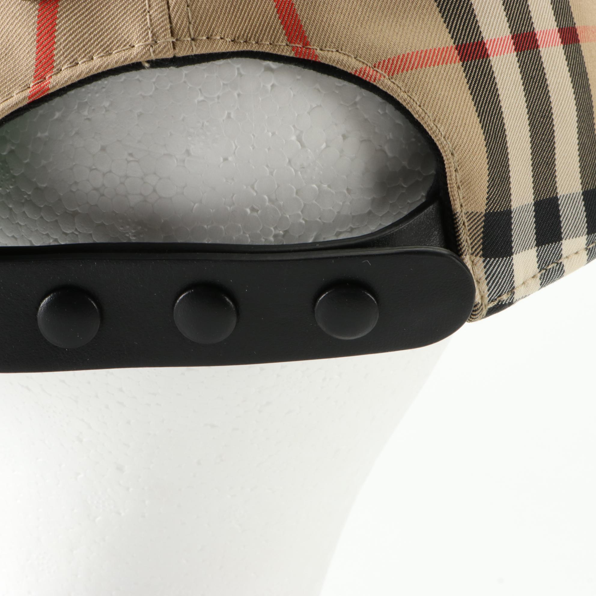 Burberry Baseball Cap in Nova Check Gabardine with Black Leather Trim