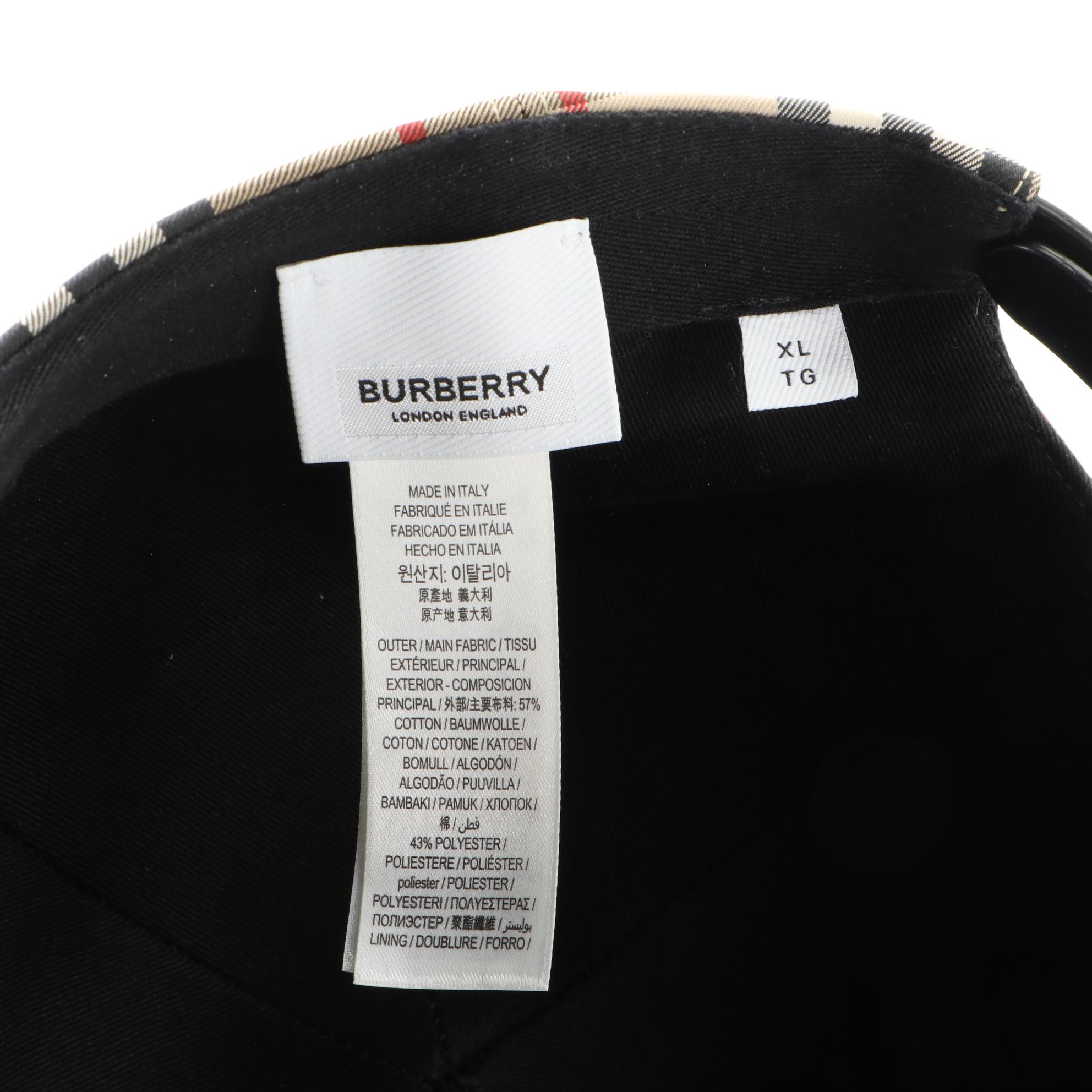 Burberry Baseball Cap in Nova Check Gabardine with Black Leather Trim