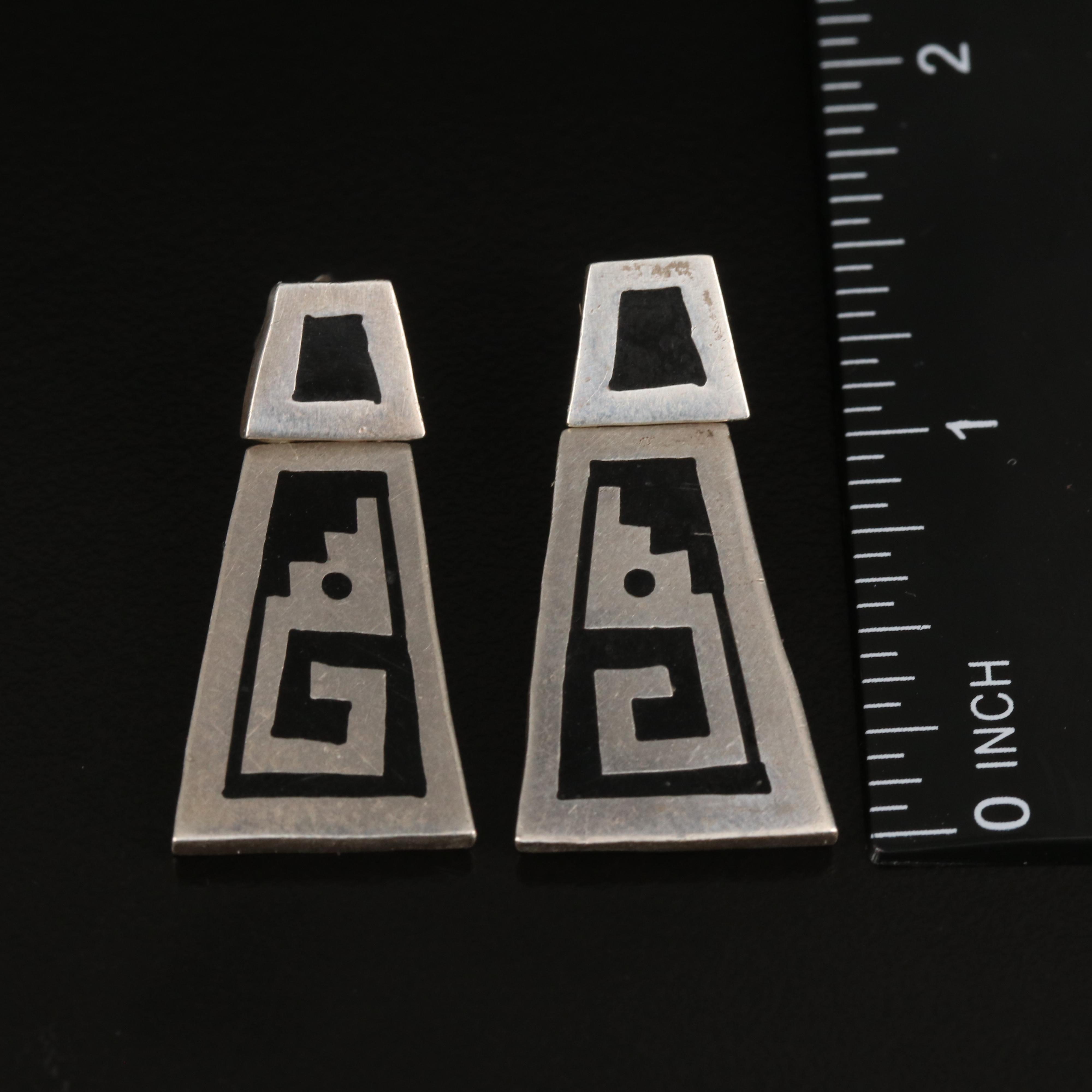 Southwestern Sterling Earrings Including Malachite and Artist Signed B. Piaso Jr