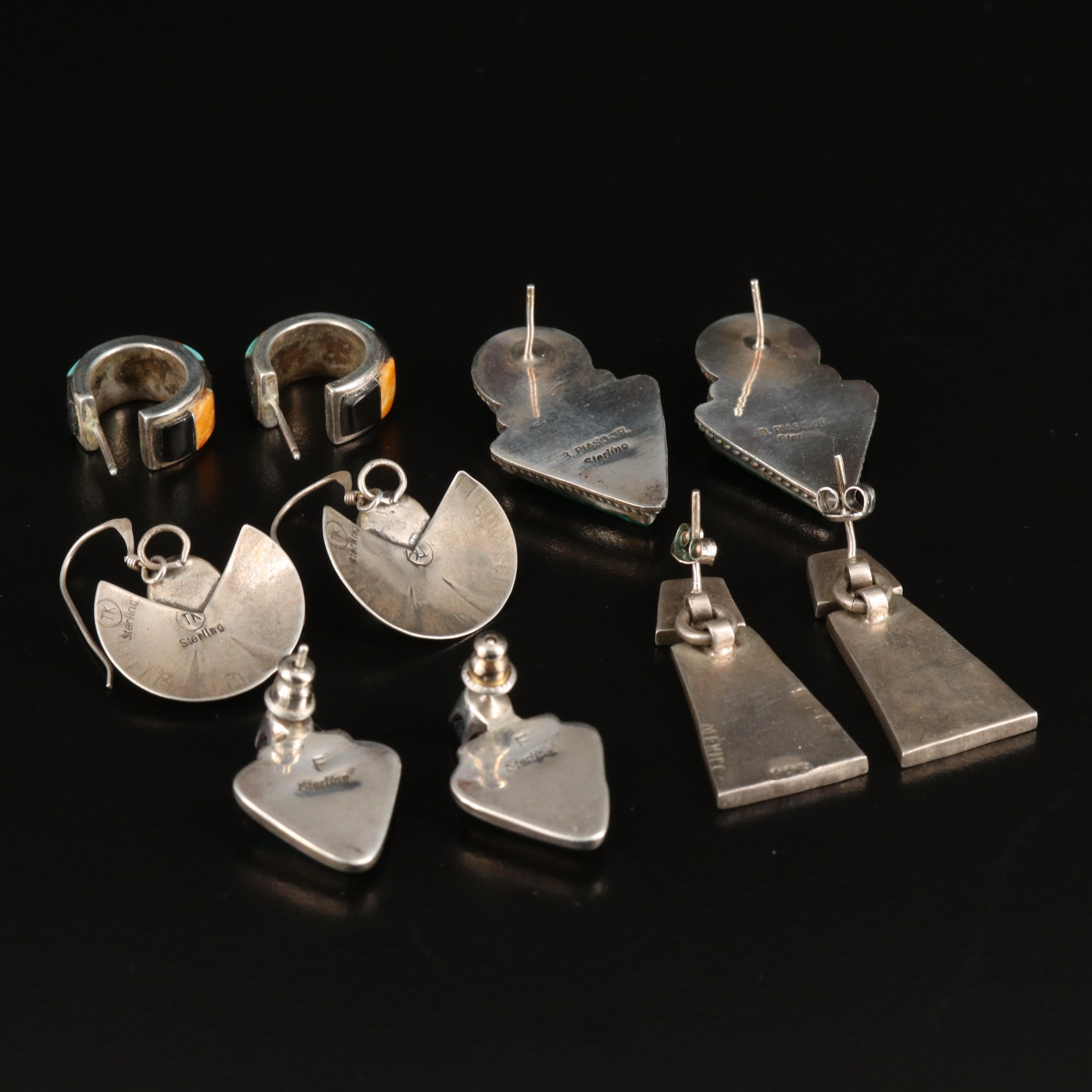 Southwestern Sterling Earrings Including Malachite and Artist Signed B. Piaso Jr