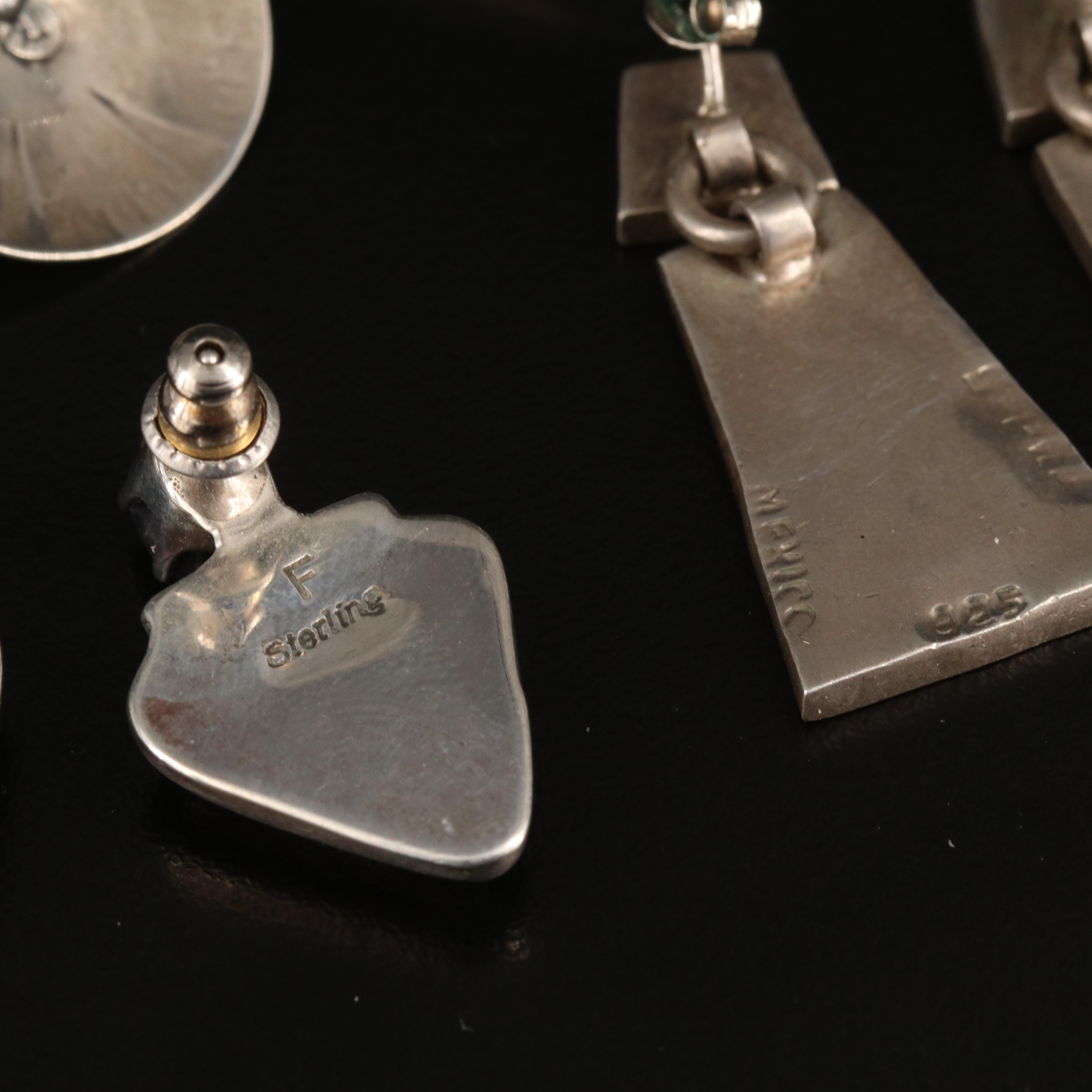 Southwestern Sterling Earrings Including Malachite and Artist Signed B. Piaso Jr