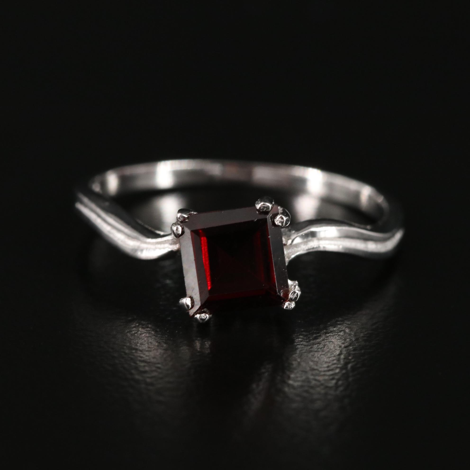 Sterling Garnet Solitaire Ring