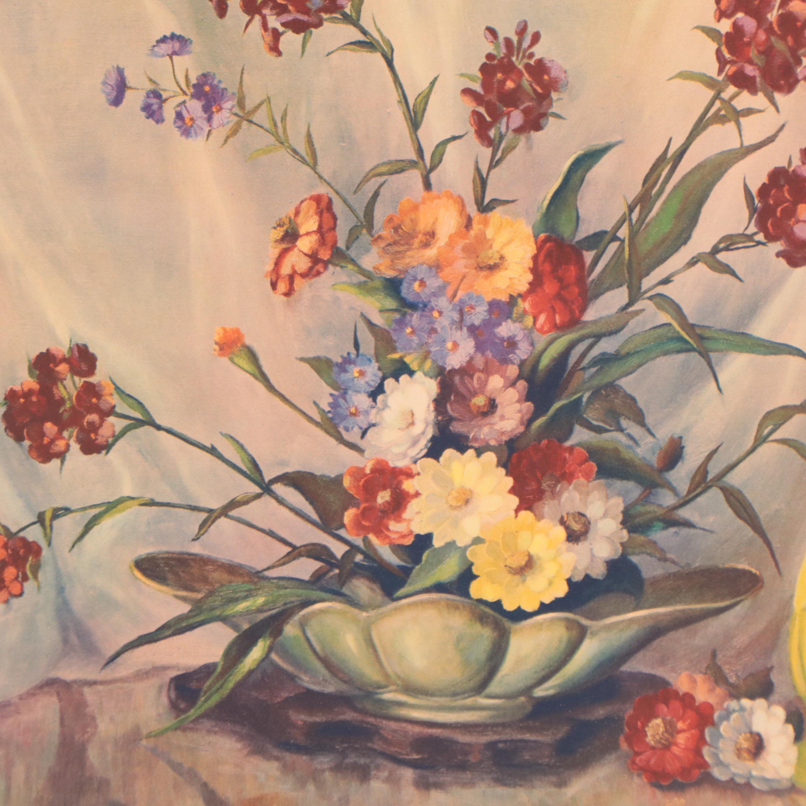 Collotype After William Van de Pas of Floral Arrangement, Mid-20th Century