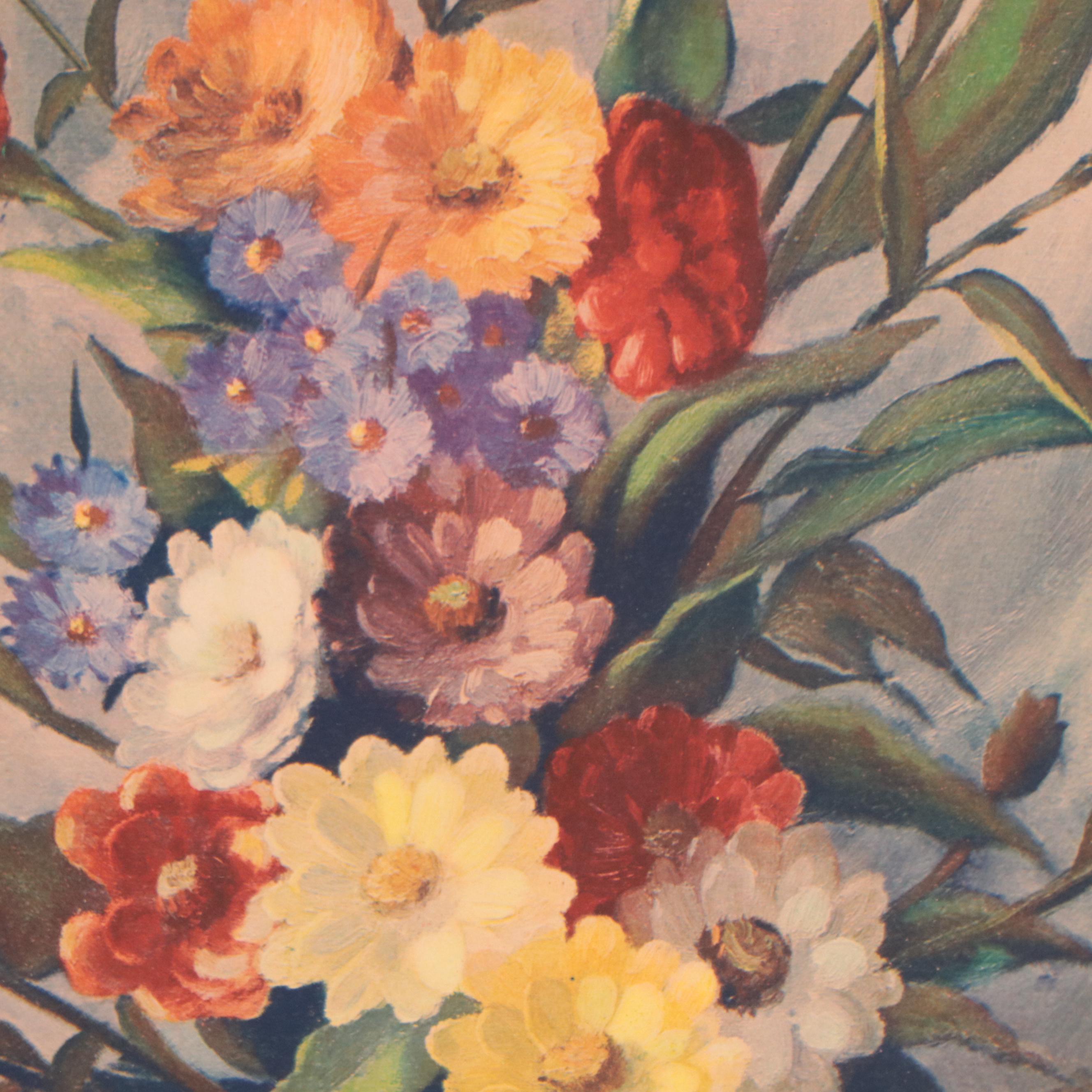 Collotype After William Van de Pas of Floral Arrangement, Mid-20th Century