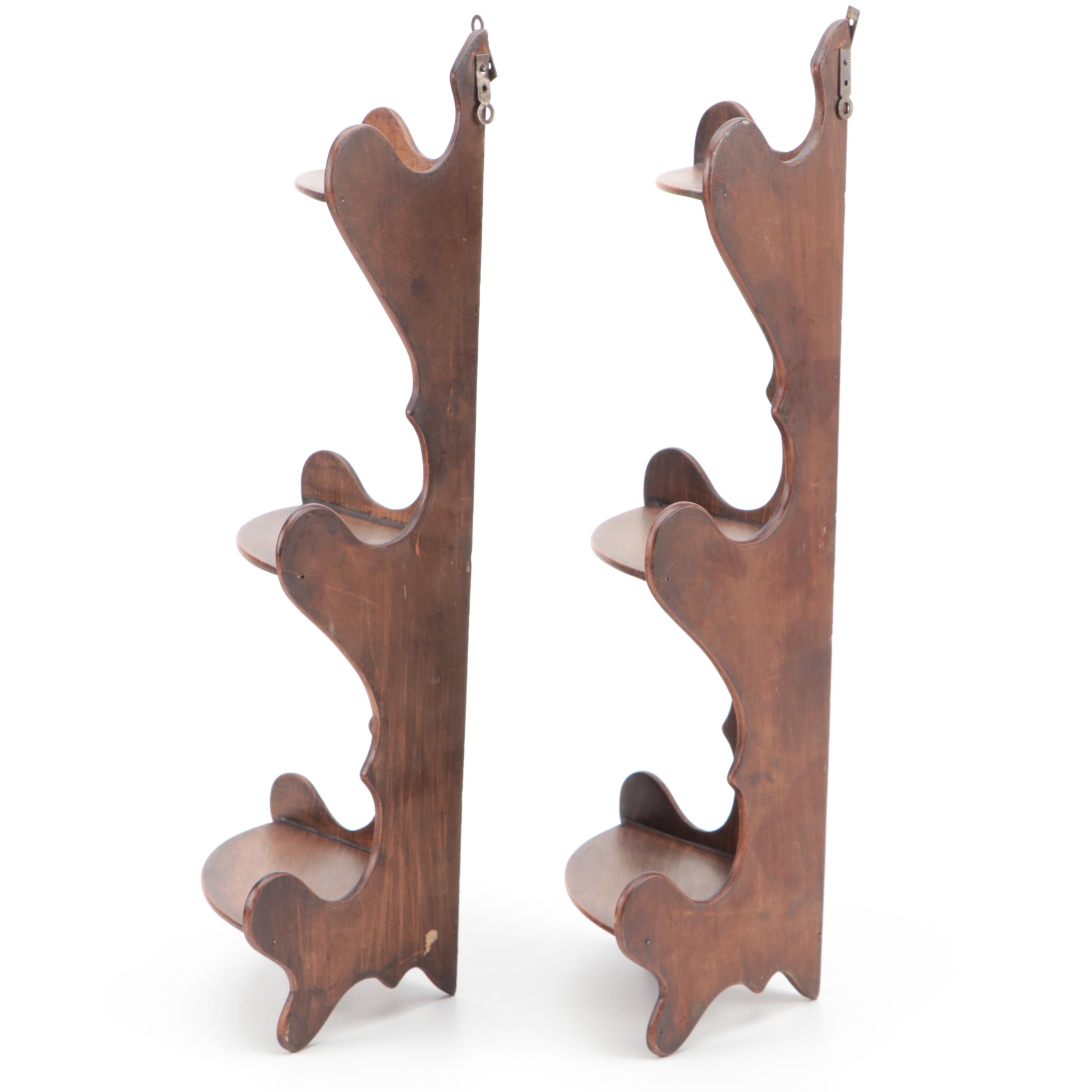 Tole Painted Floral Tray with Pair of Wooden Corner Wall Shelves