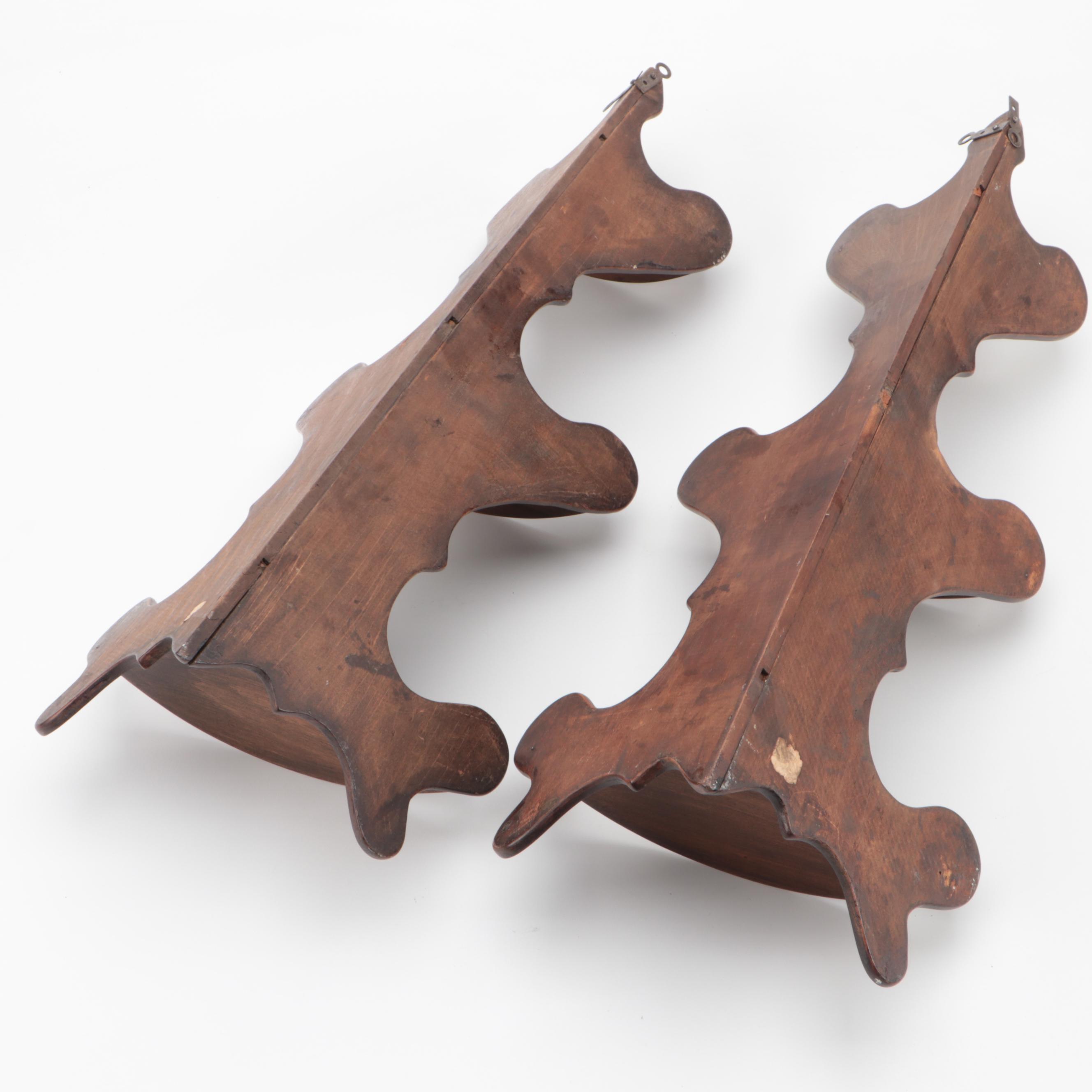 Tole Painted Floral Tray with Pair of Wooden Corner Wall Shelves