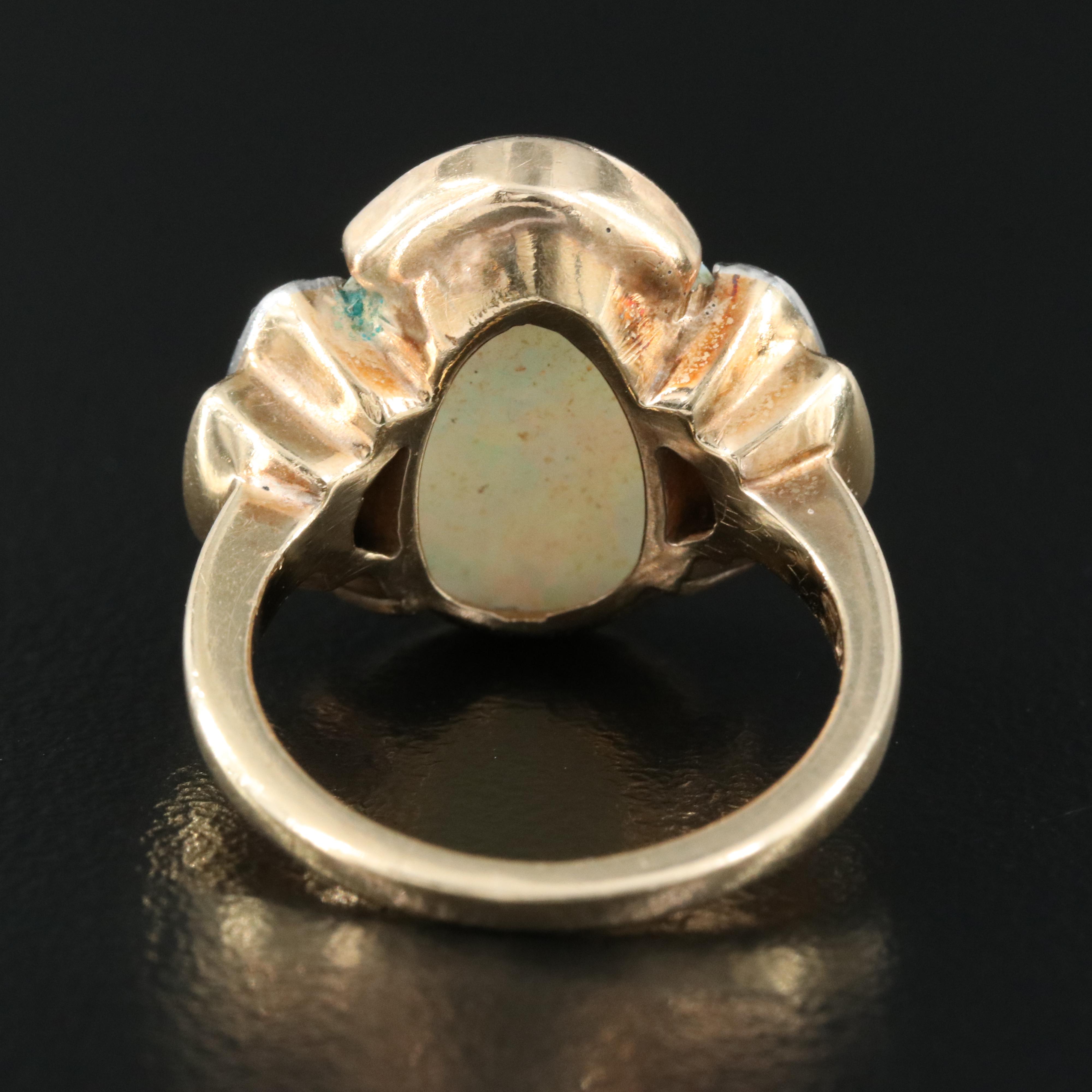 1940s F&F Felger Inc. 14K Opal and Diamond Ring with Palladium Accents