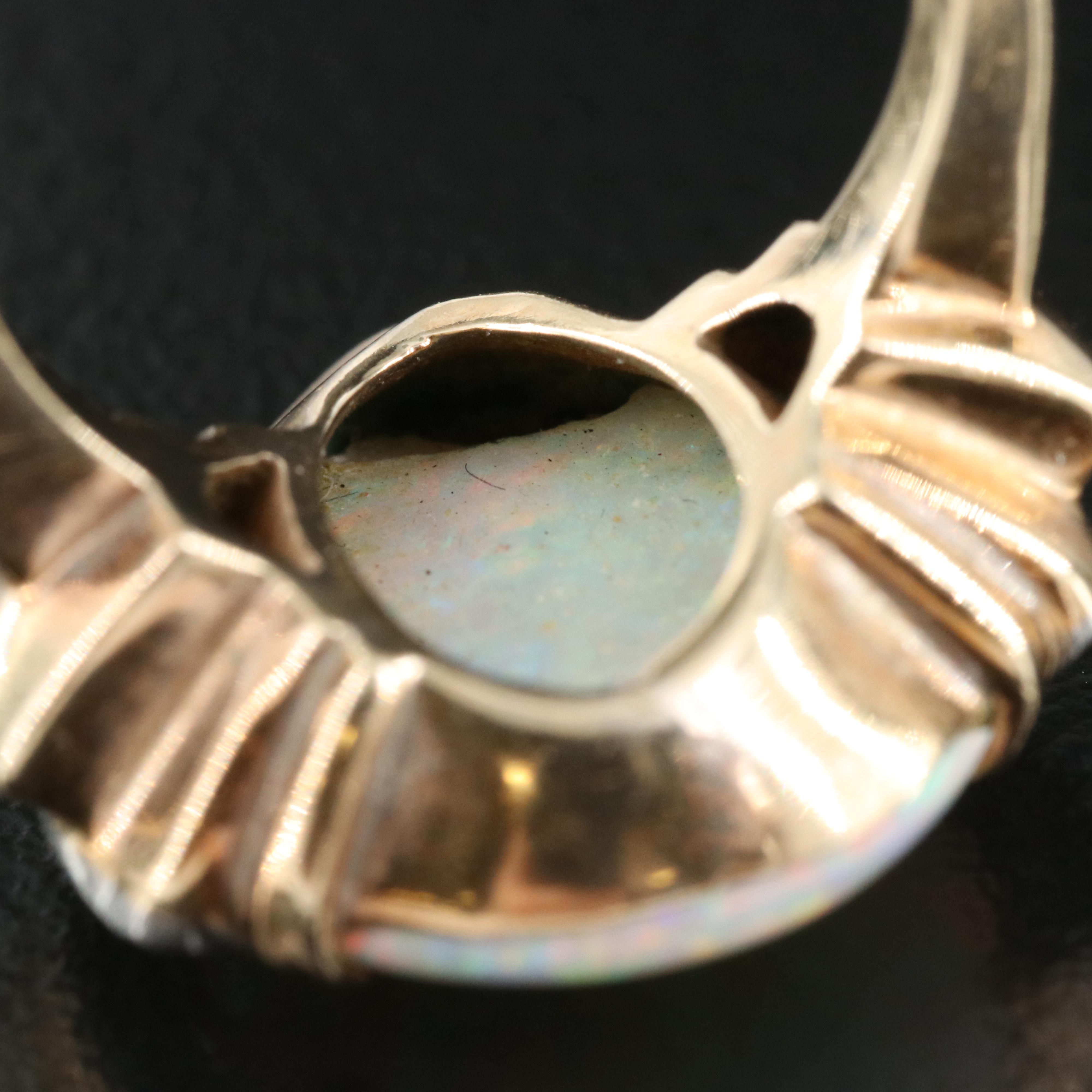 1940s F&F Felger Inc. 14K Opal and Diamond Ring with Palladium Accents