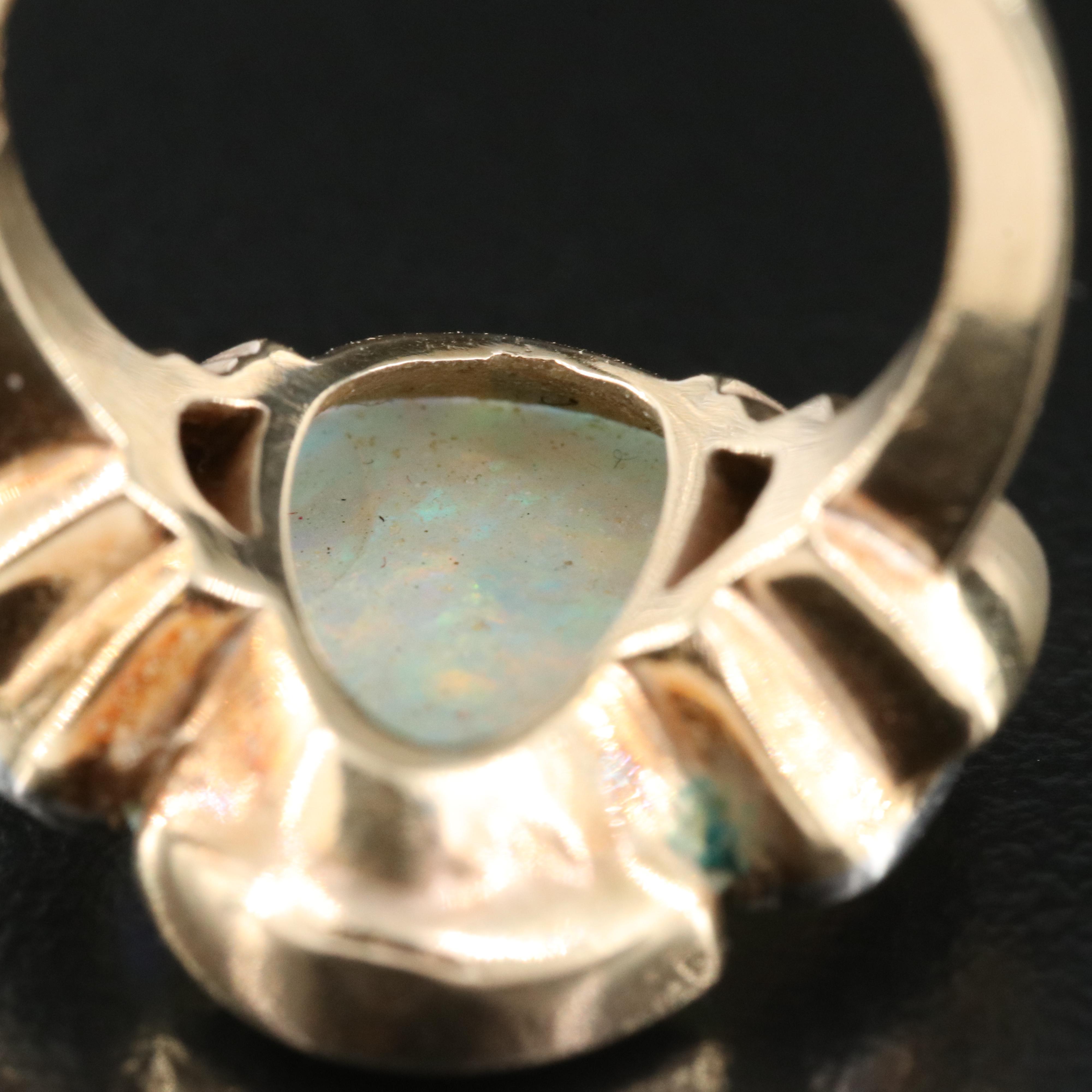 1940s F&F Felger Inc. 14K Opal and Diamond Ring with Palladium Accents