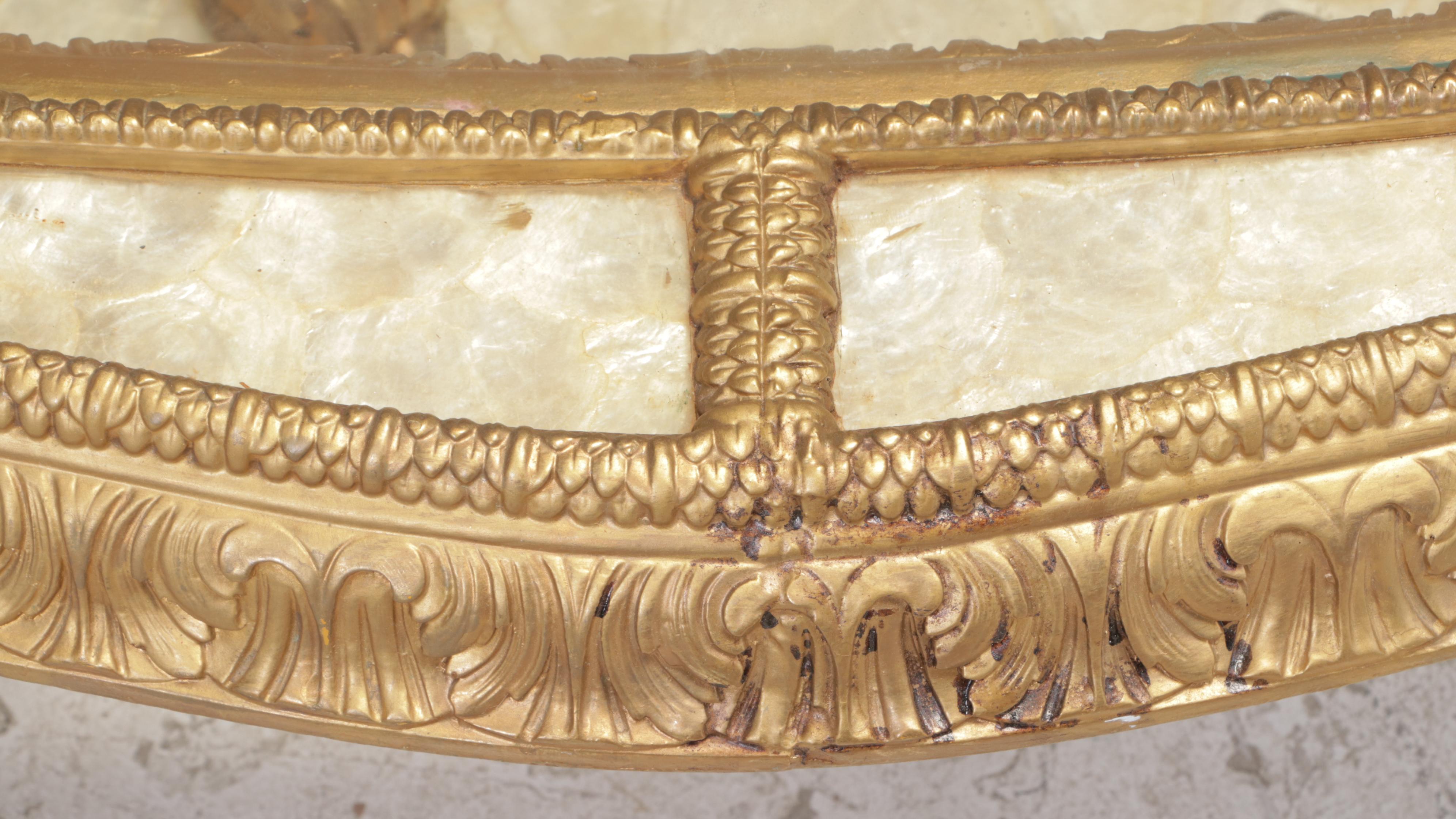 Louis XV Style Gilt-Decorated, Pearlescent, and Glass Top Coffee and Side Table