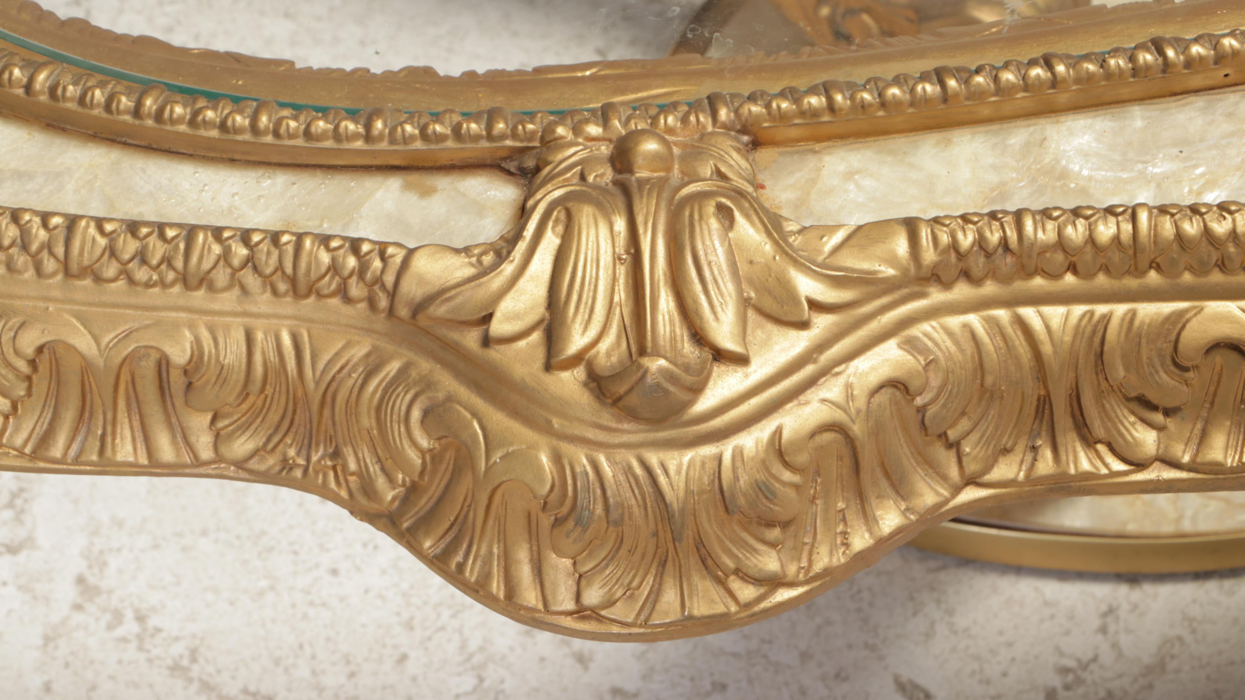 Louis XV Style Gilt-Decorated, Pearlescent, and Glass Top Coffee and Side Table