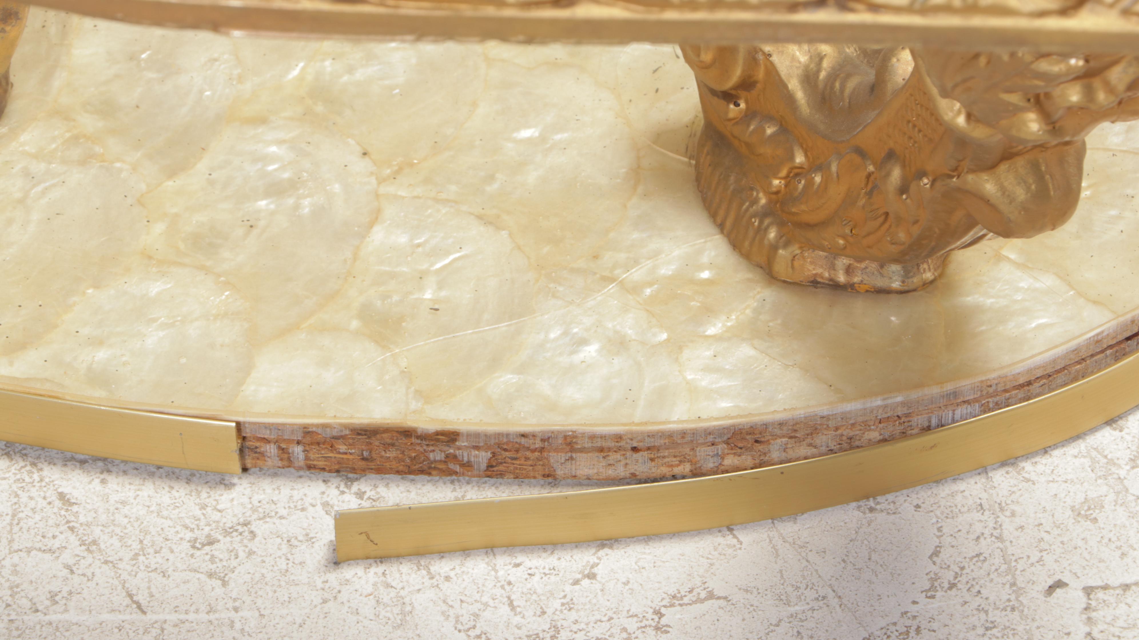 Louis XV Style Gilt-Decorated, Pearlescent, and Glass Top Coffee and Side Table