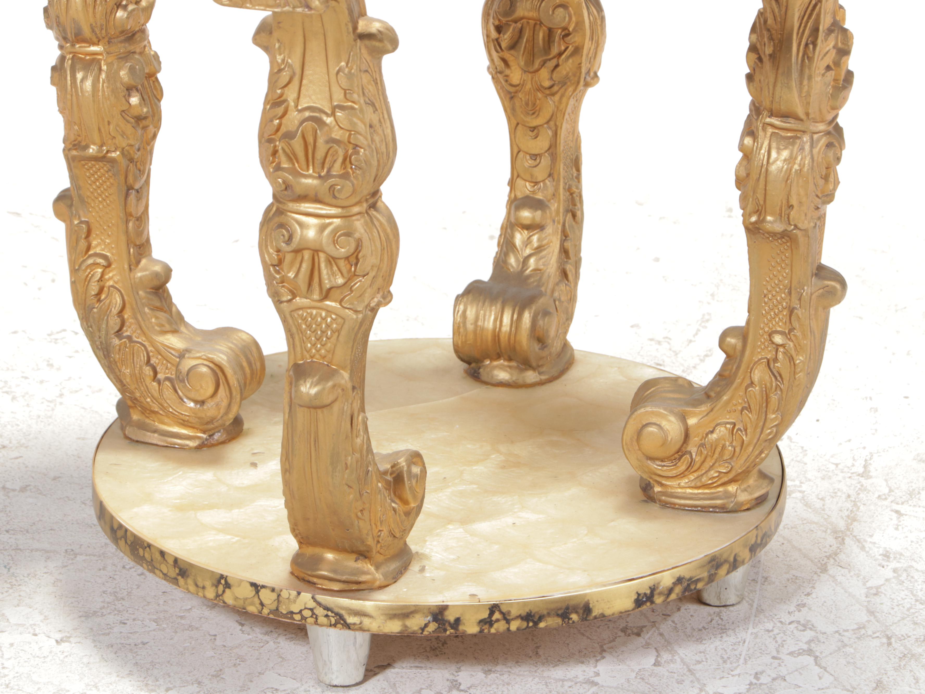 Louis XV Style Gilt-Decorated, Pearlescent, and Glass Top Coffee and Side Table