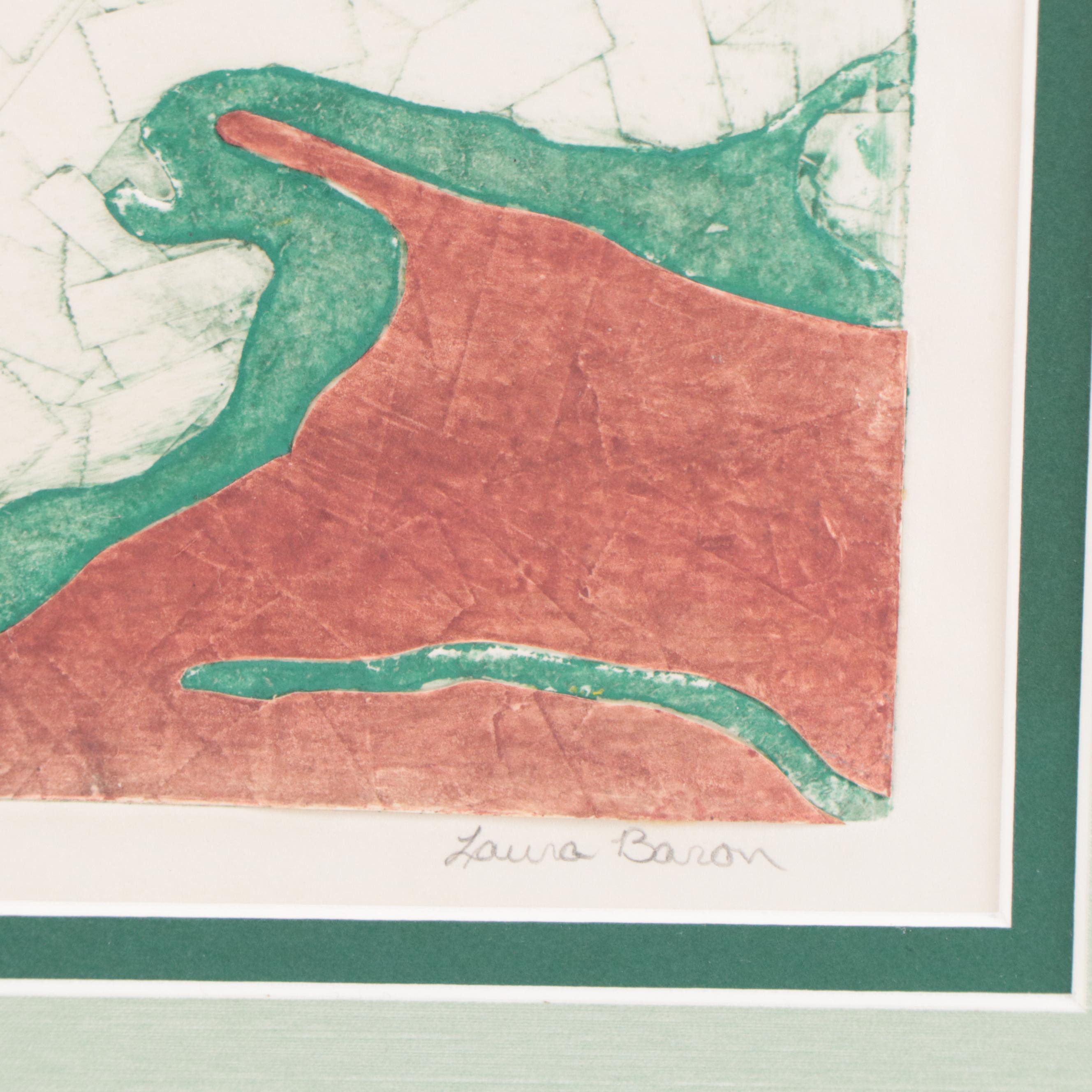 Laura Baron Abstract Mixed Media Print, Late 20th Century