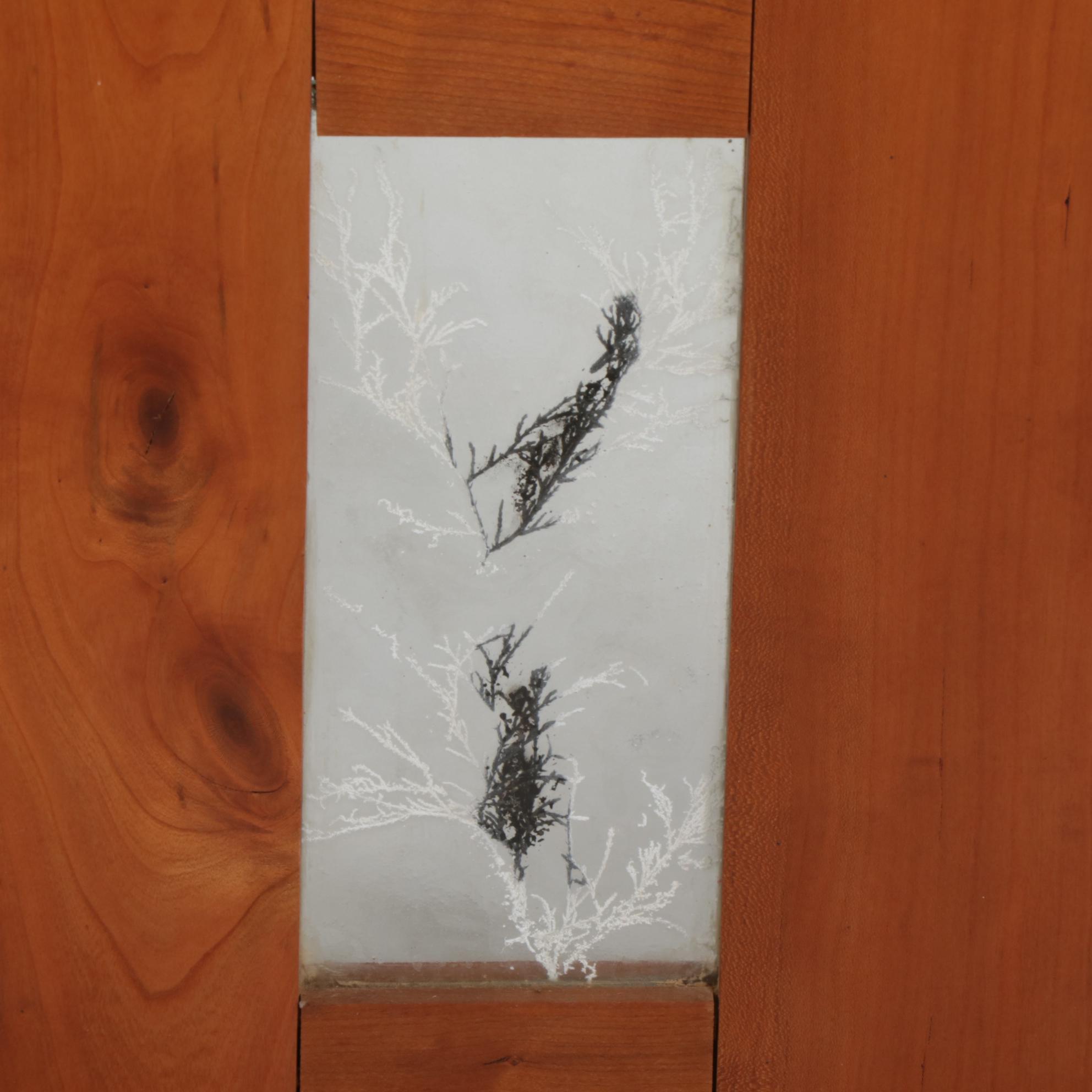 Artisan Bench Made Narrow Cherry and Walnut Hall Table with Art Glass Inserts