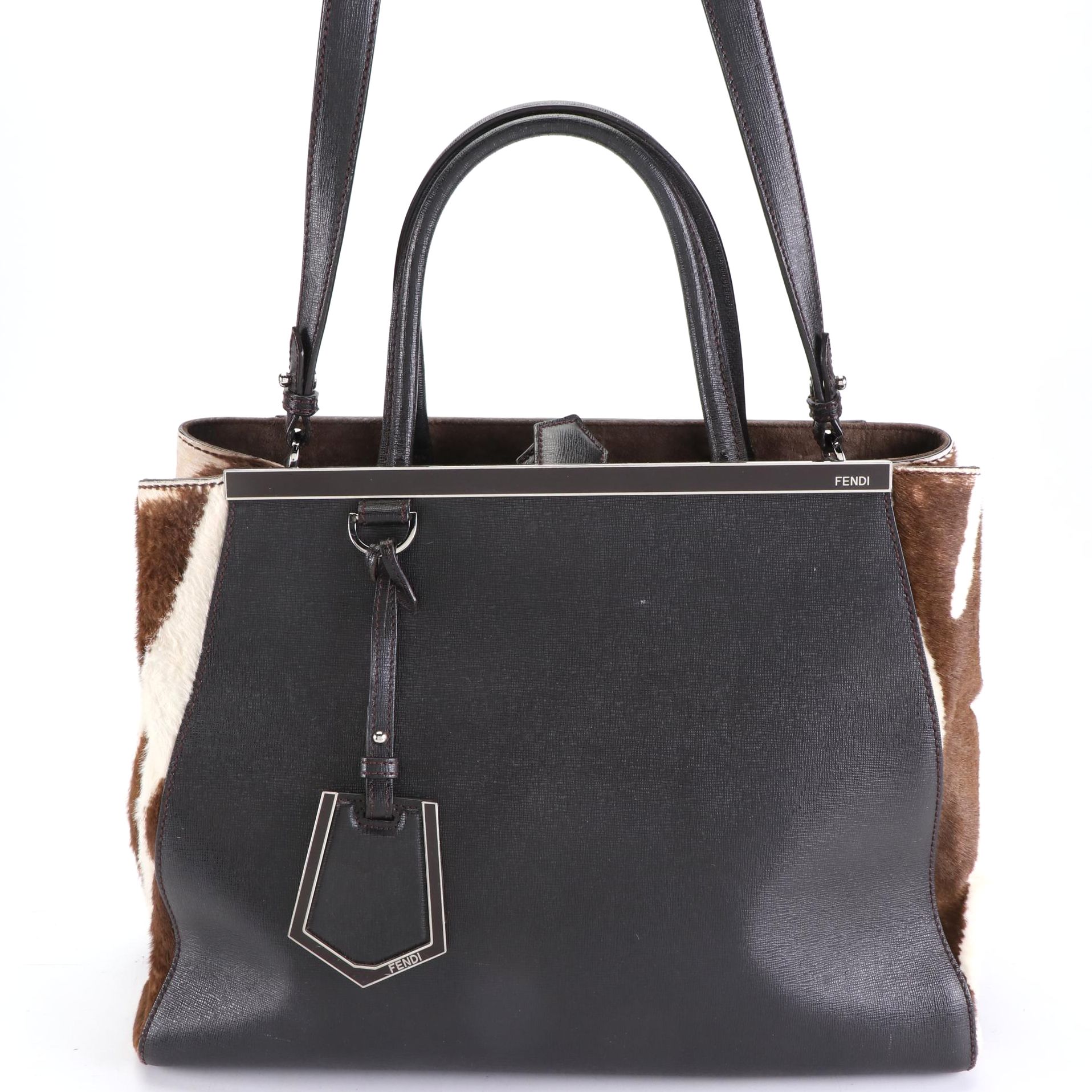 Fendi Medium 2 Jours Two-Way Bag in Textured Leather and Dyed Calf Hair