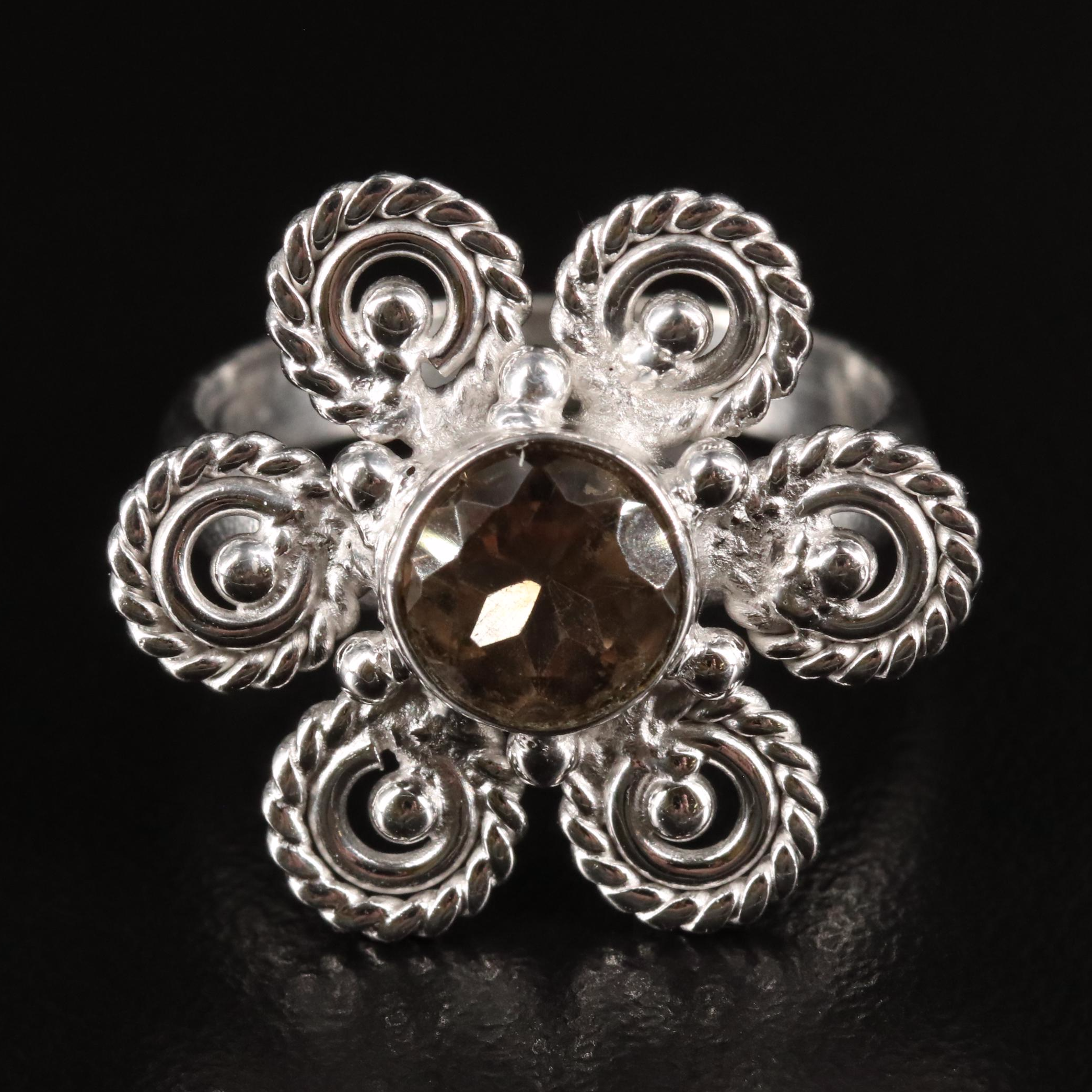 Smoky Quartz Flower Ring