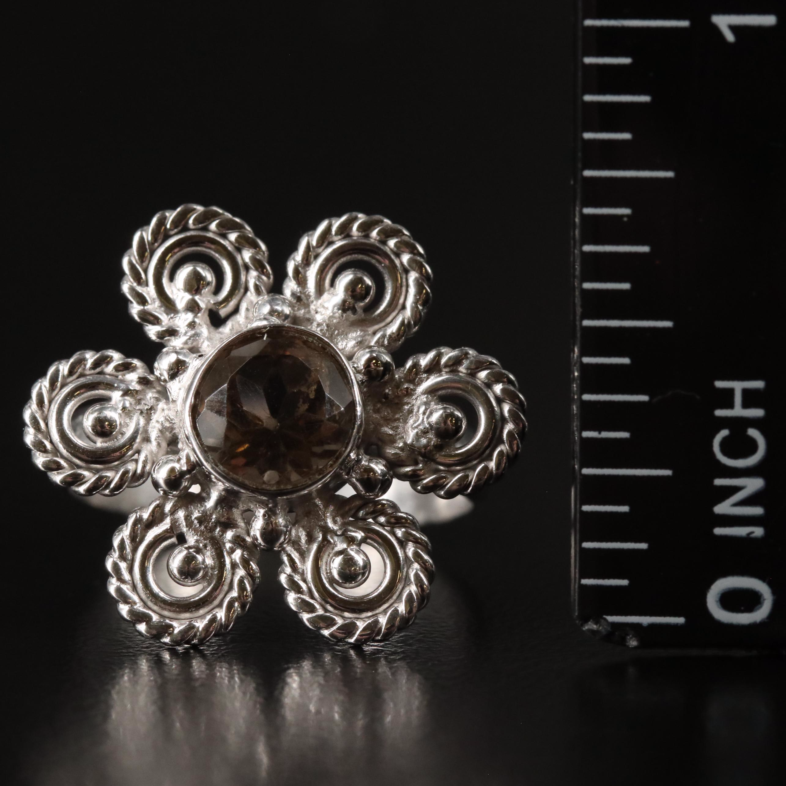 Smoky Quartz Flower Ring